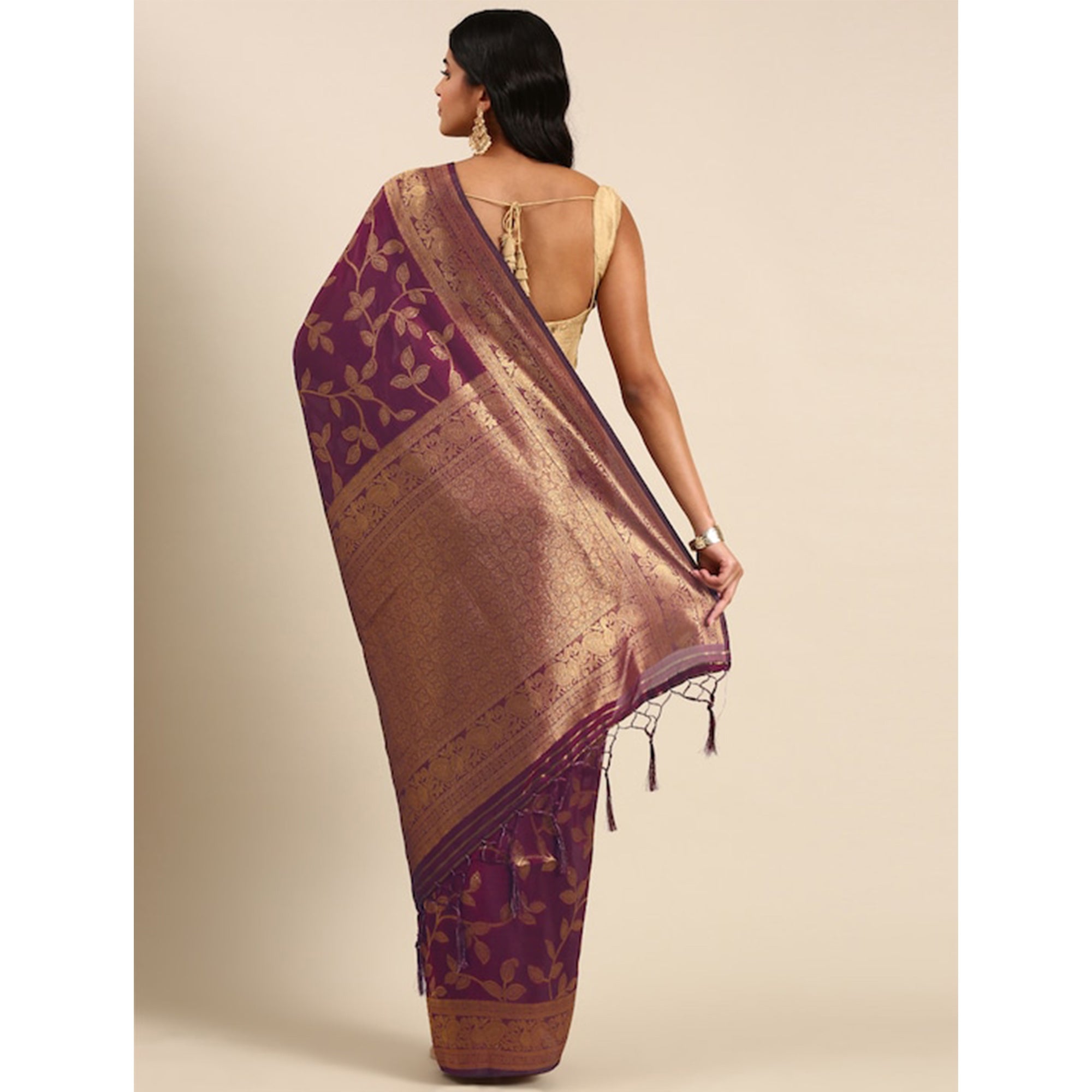 Purple Woven Kanjivaram Silk Saree WithTassels
