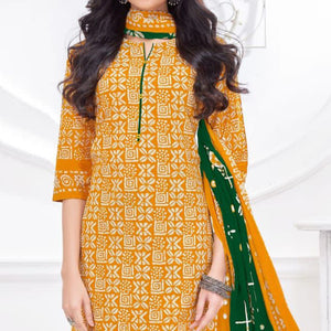 Mustard Printed Cotton Suit