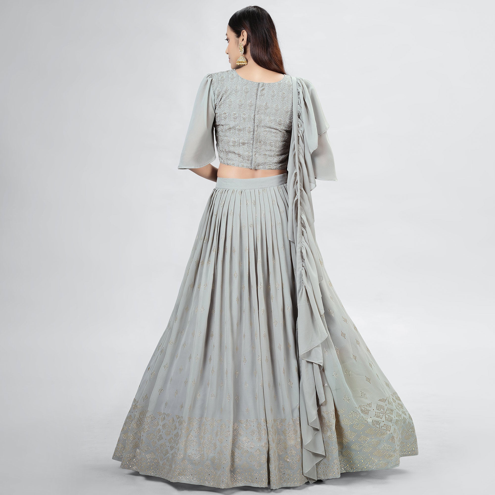 Grey Embellished With Embroidered Georgette Lehenga Choli