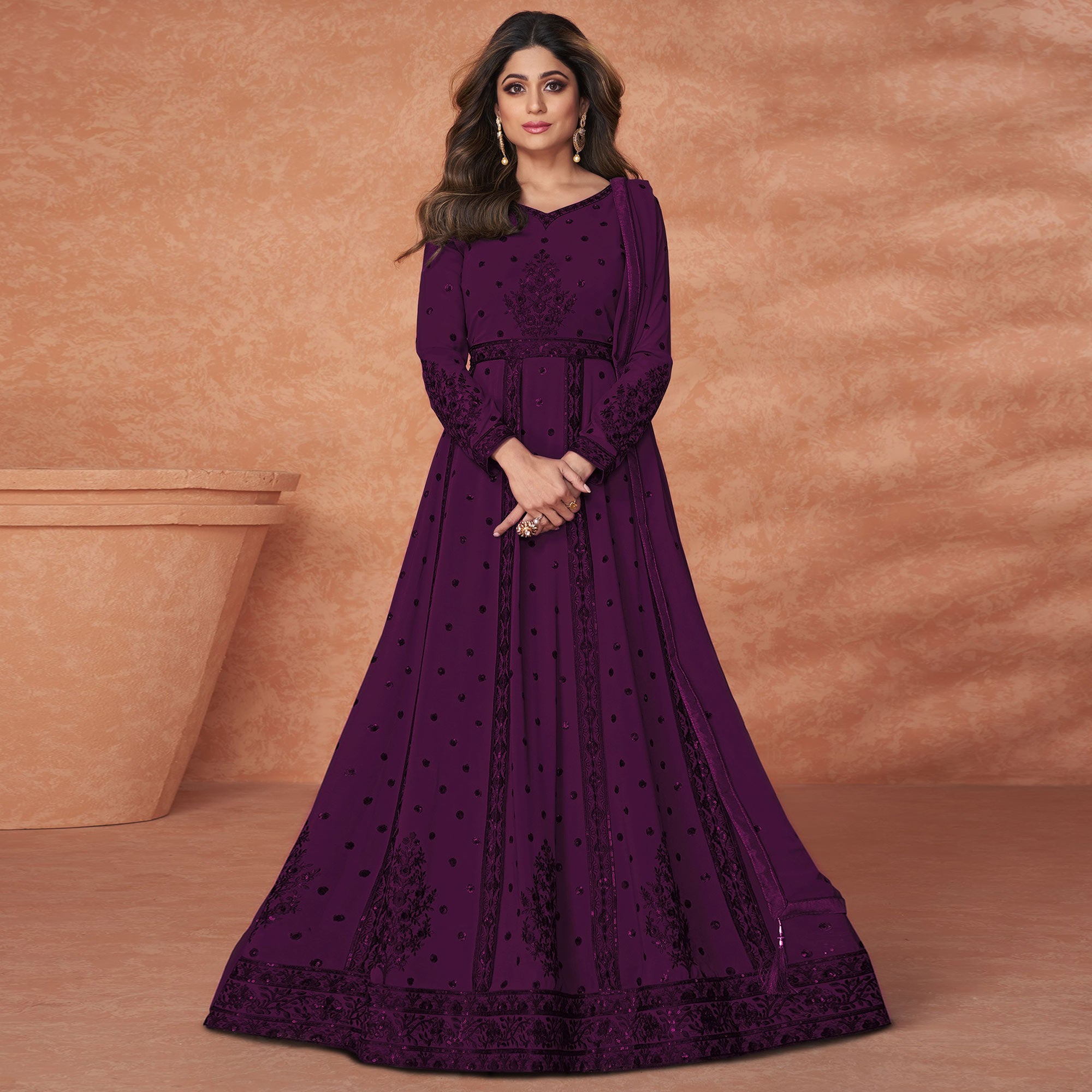 Purple Embroidered Georgette Gown