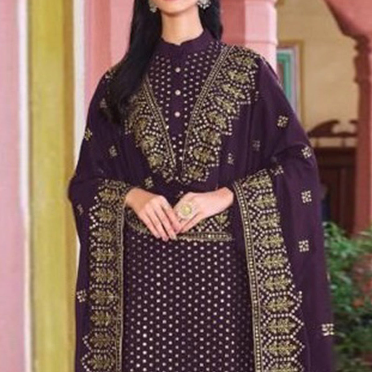 Purple Embroidered Georgette Salwar Suit