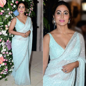 Blue Sequins Embroidered Georgette Saree