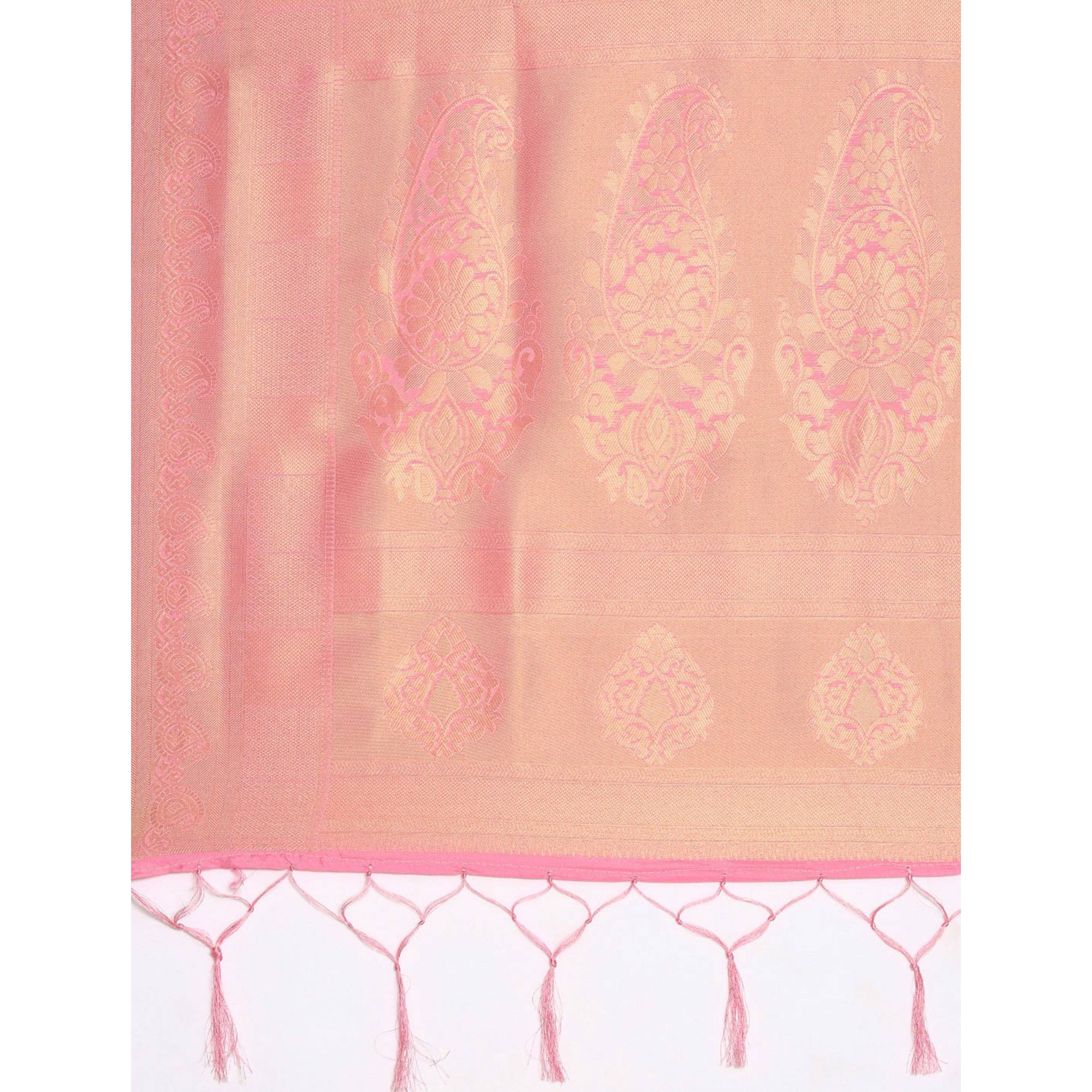 Peach Woven Kanjivaram Silk Saree WithTassels