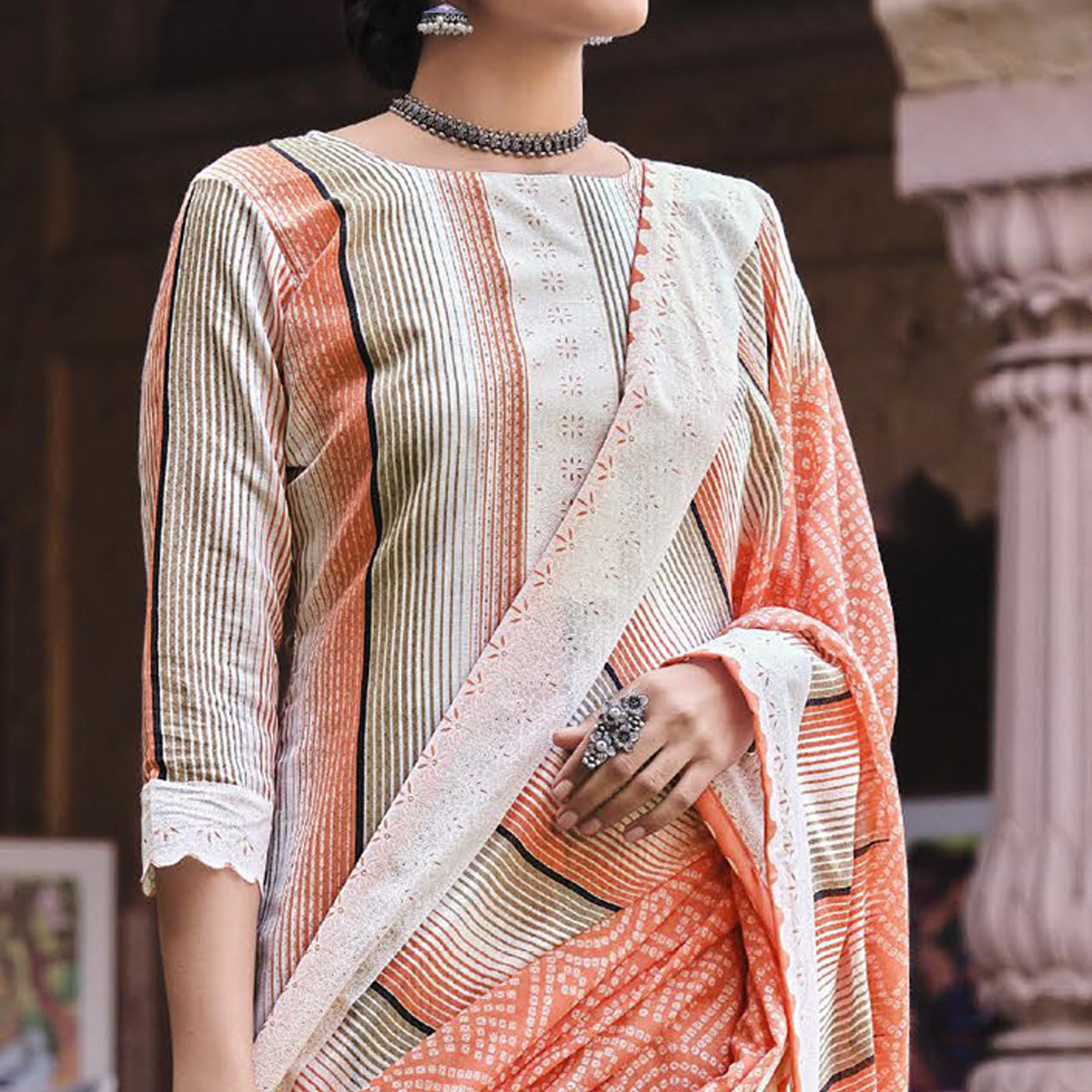 Peach Printed Pure Cotton Salwar Suit