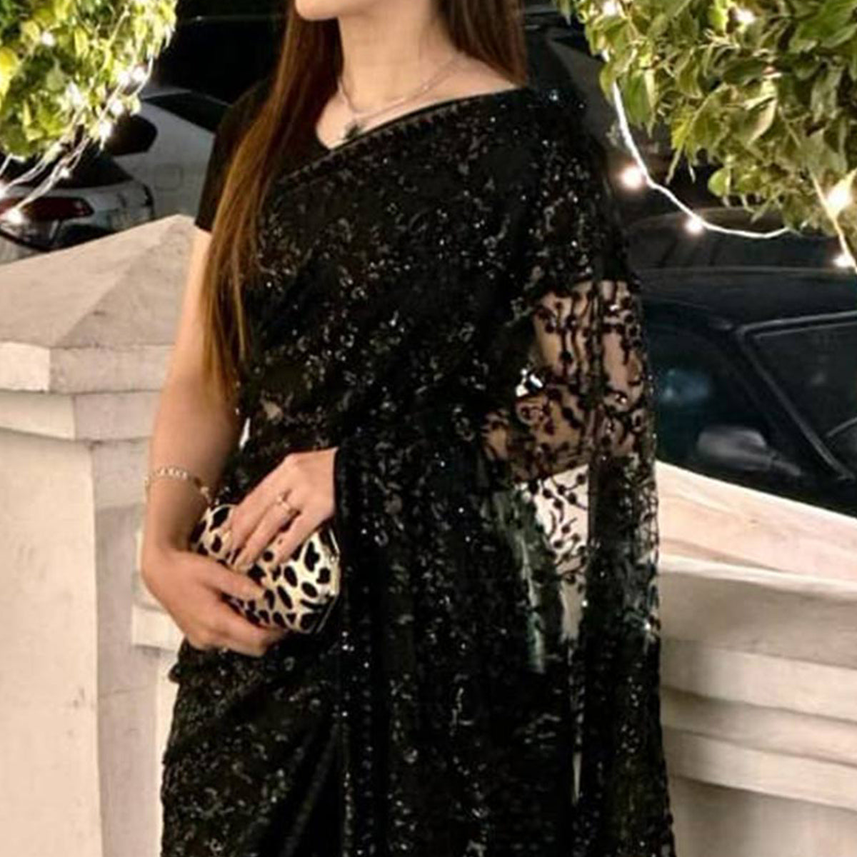 Black Sequins Embroidered Georgette Saree