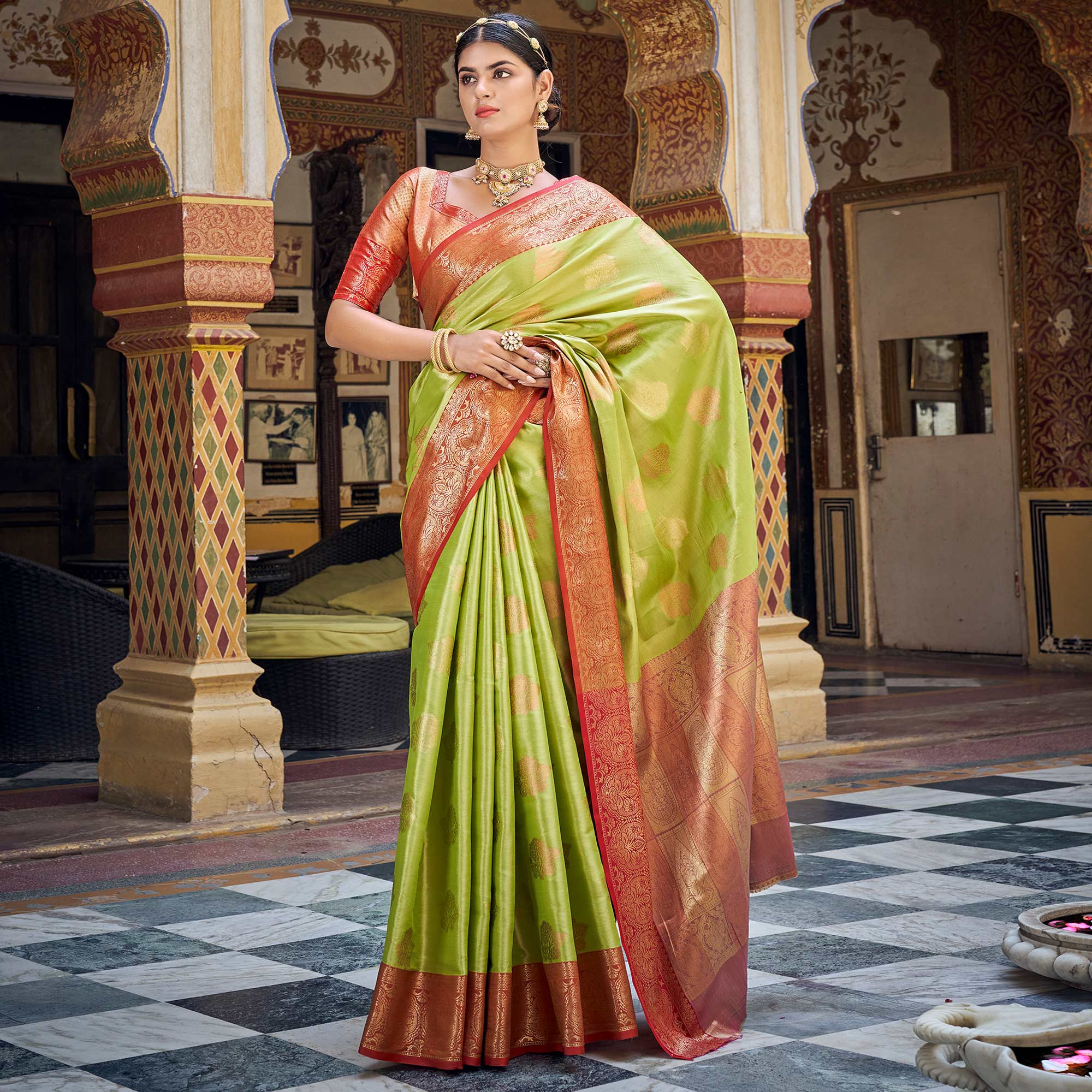 Green Woven Tissue Saree