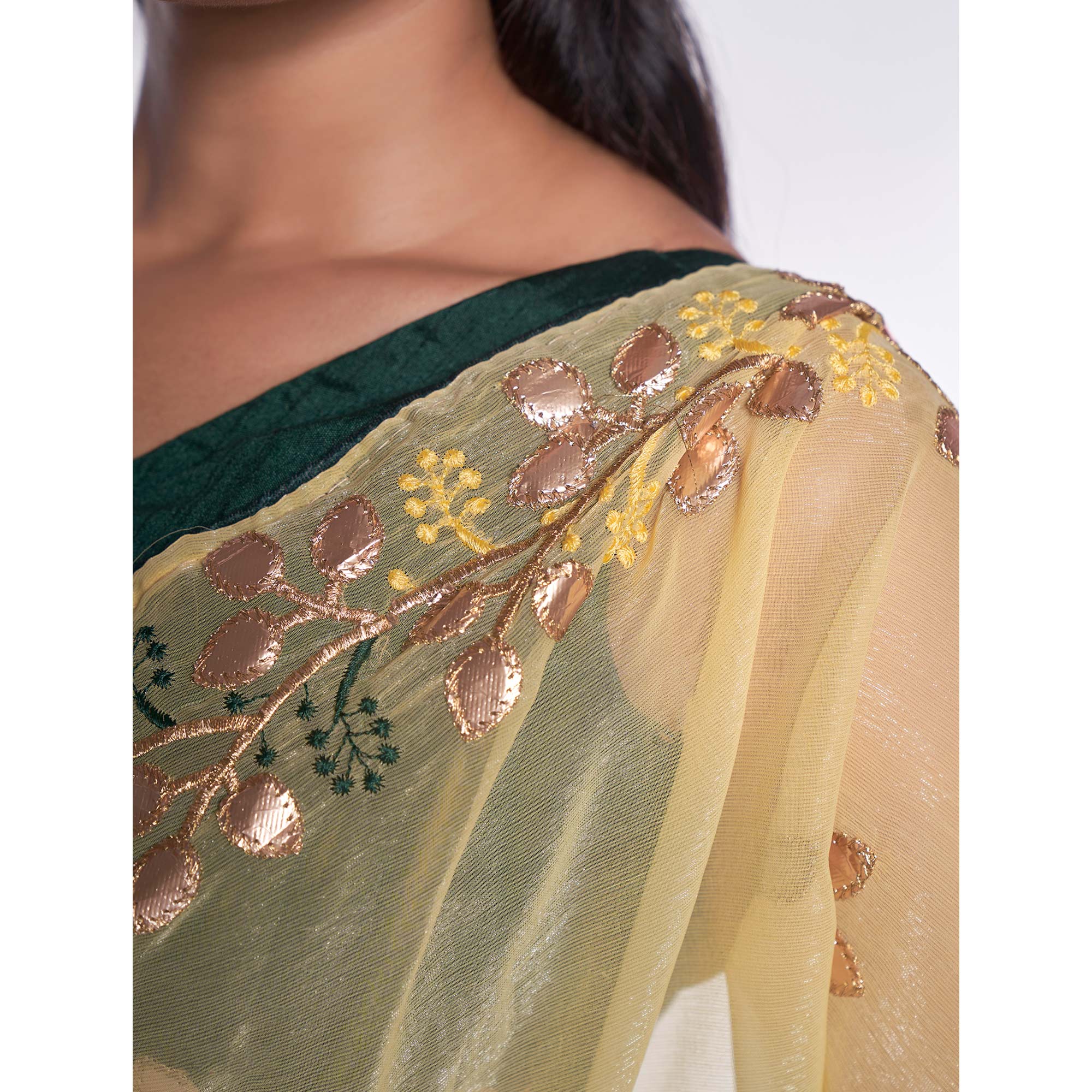 Yellow Floral Embroidered Georgette Saree