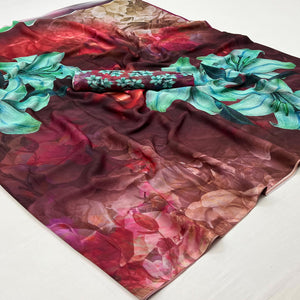 Multicolor Digital Floral Printed Georgette Saree