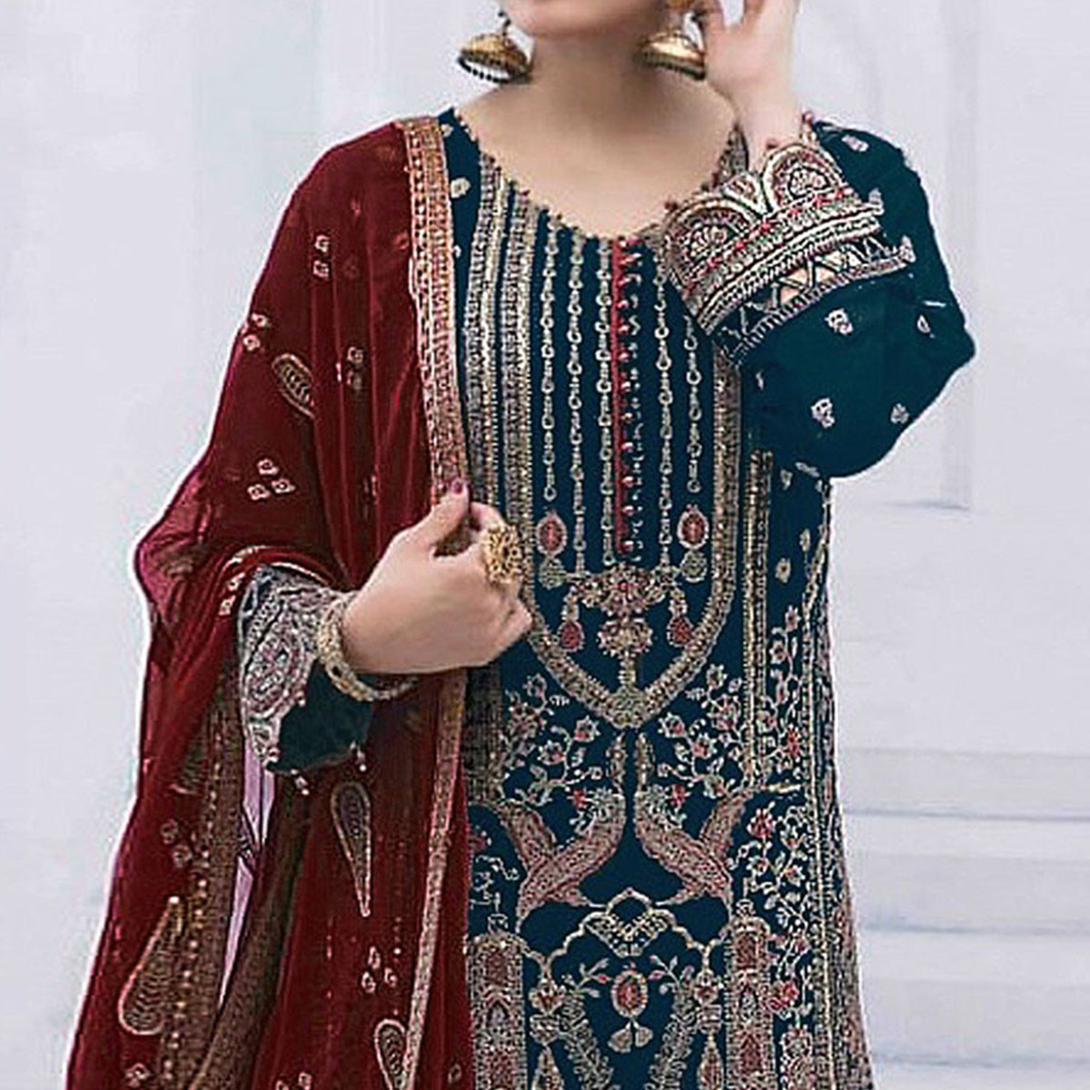 Blue Embroidered Georgette Semi Stitched Pakistani Suit