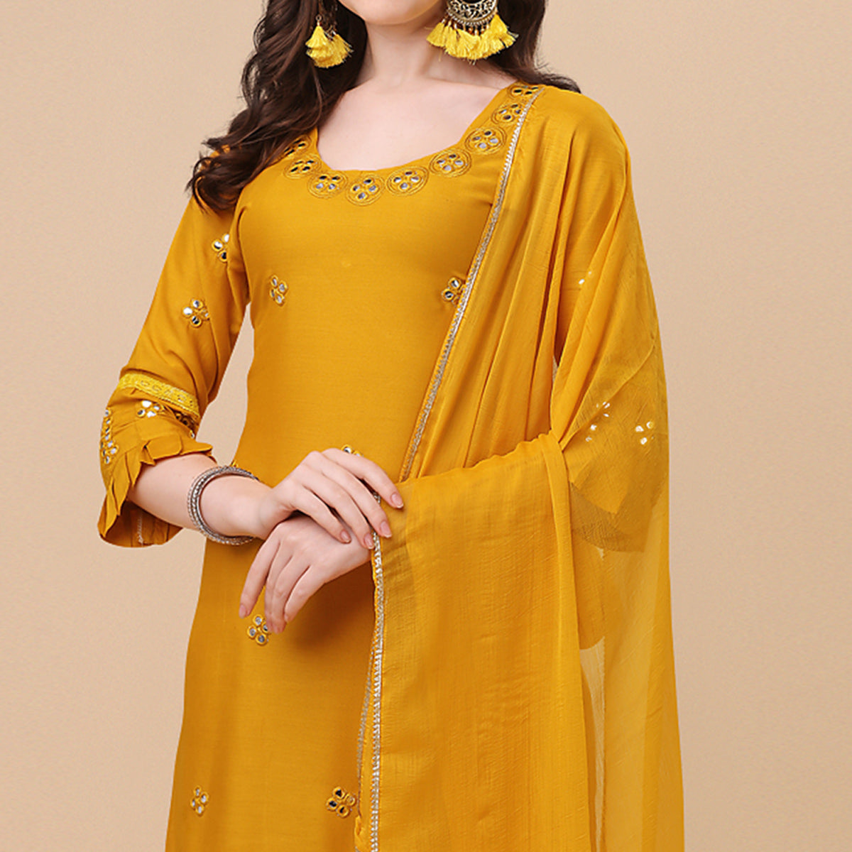 Mustard Embroidered Rayon Salwar Suit