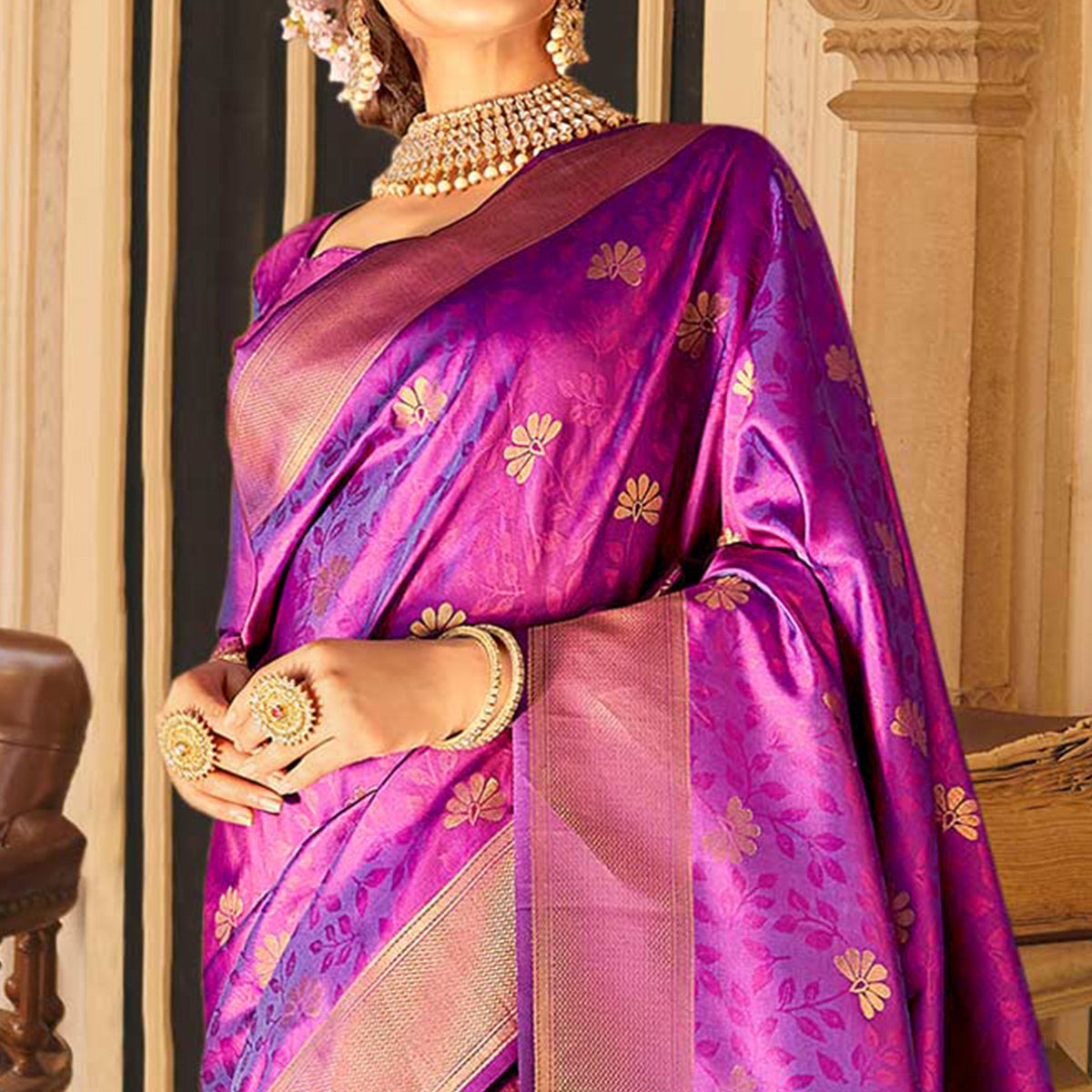 Purple Woven Banarasi Silk Saree