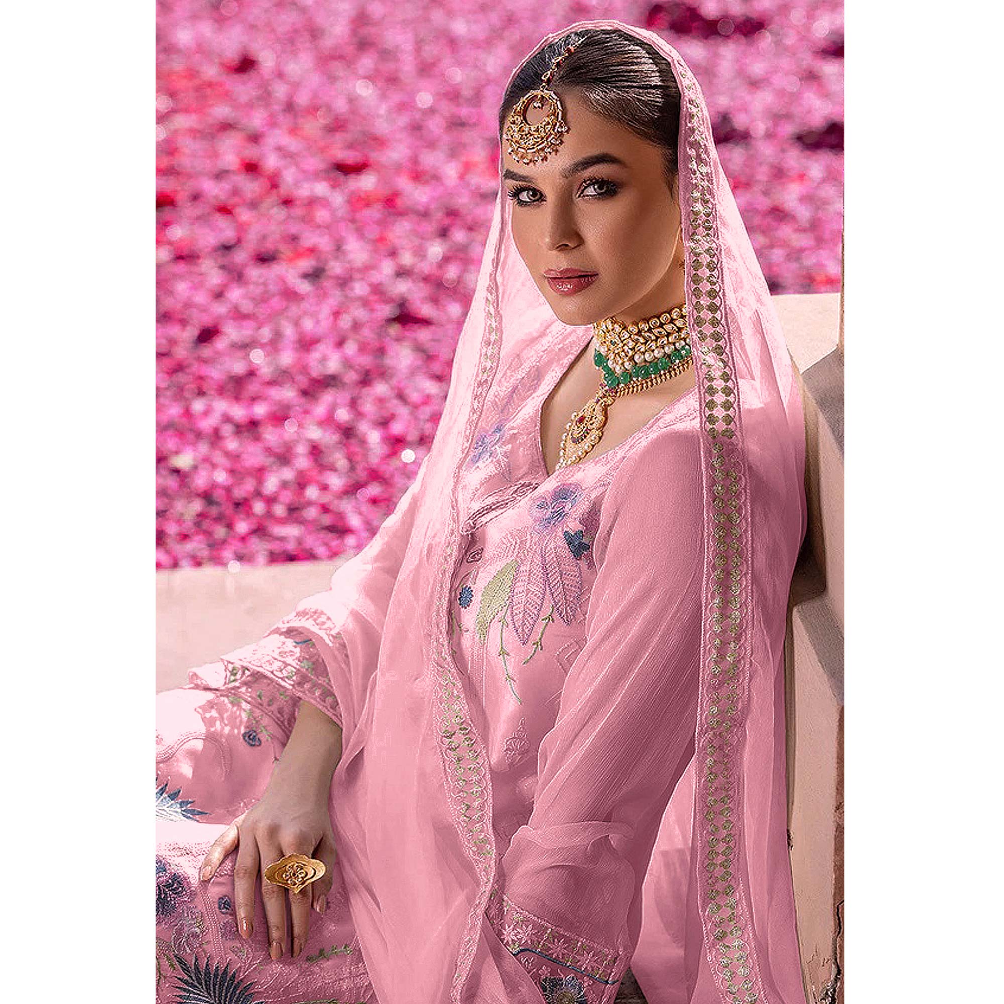 Pink Embroidered Georgette Pakistani Suit