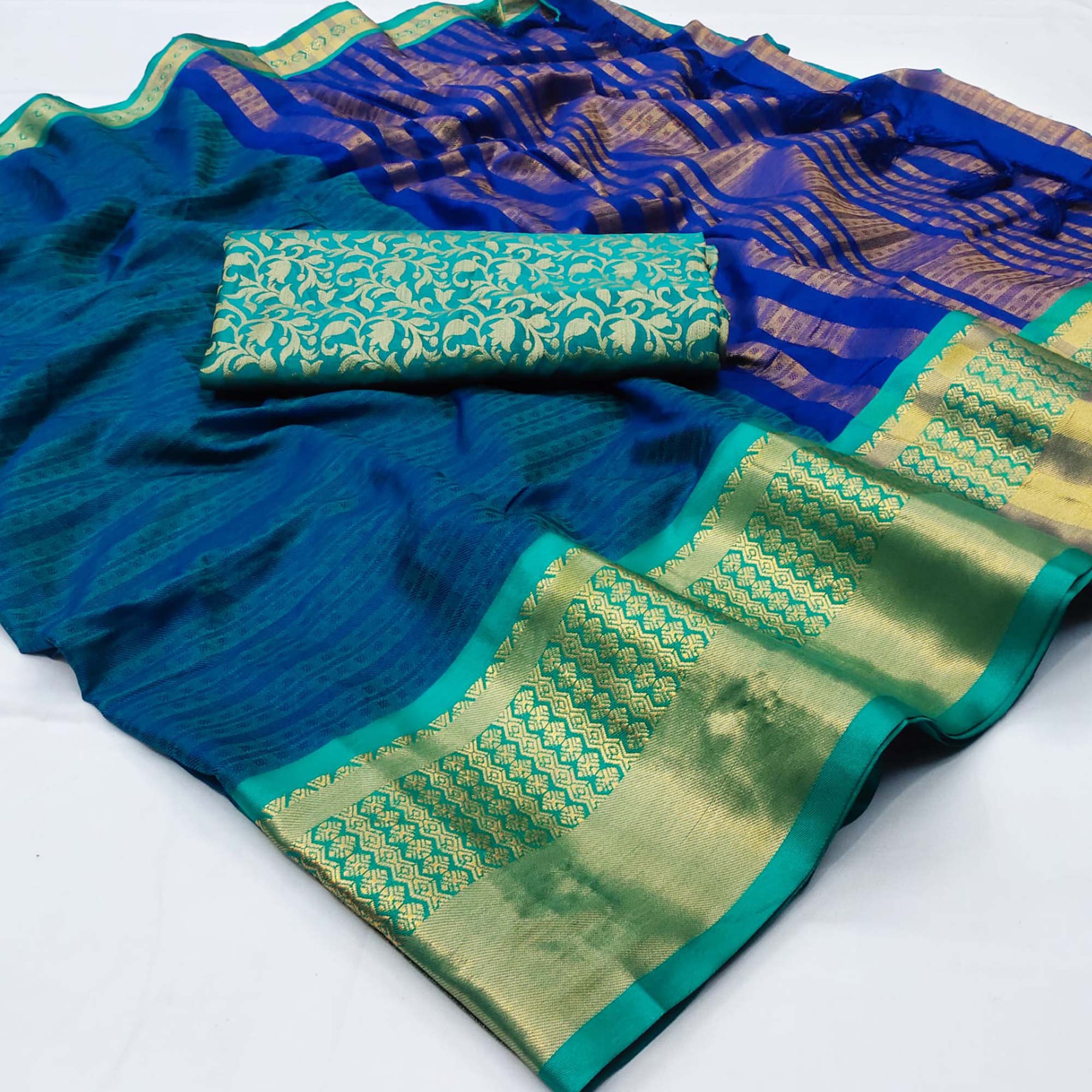 Ocean Blue Woven Cotton Silk Saree