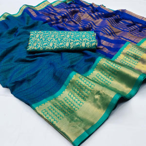 Ocean Blue Woven Cotton Silk Saree