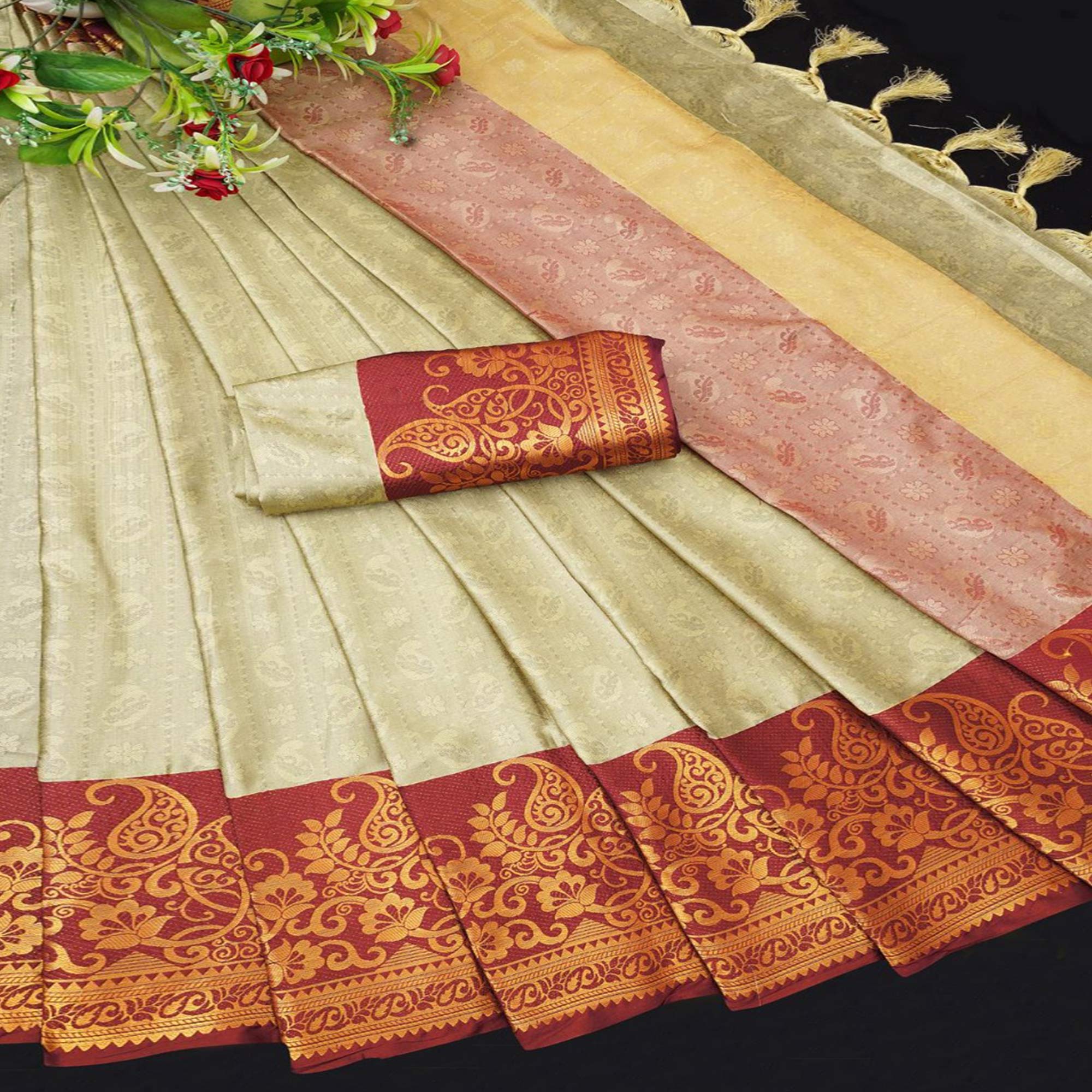 Chikoo Woven Cotton Silk Saree