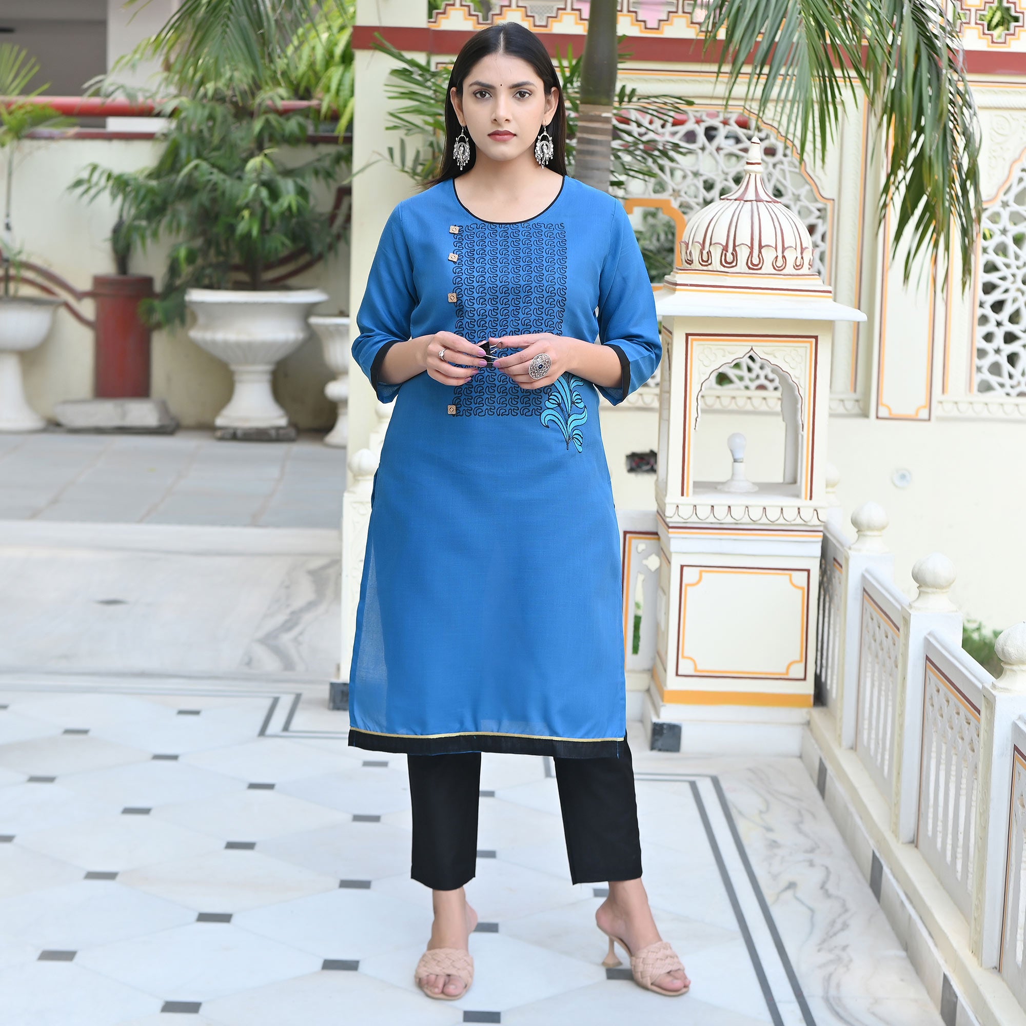 Blue Embroidered Cotton Blend Salwar Suit