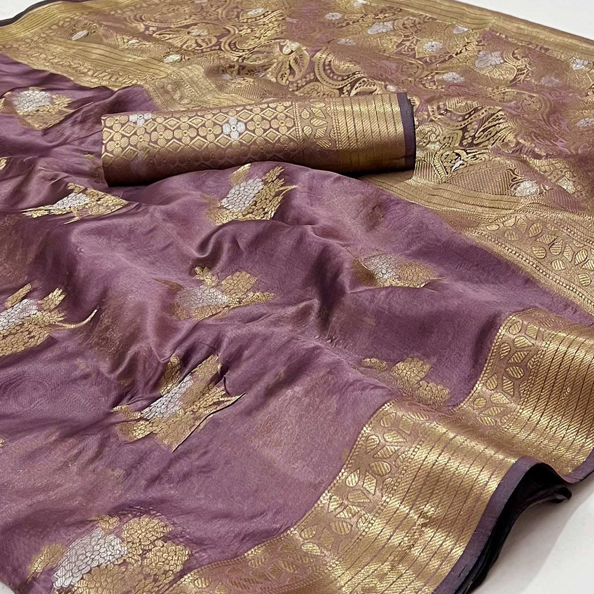 Mauve Woven Organza Saree