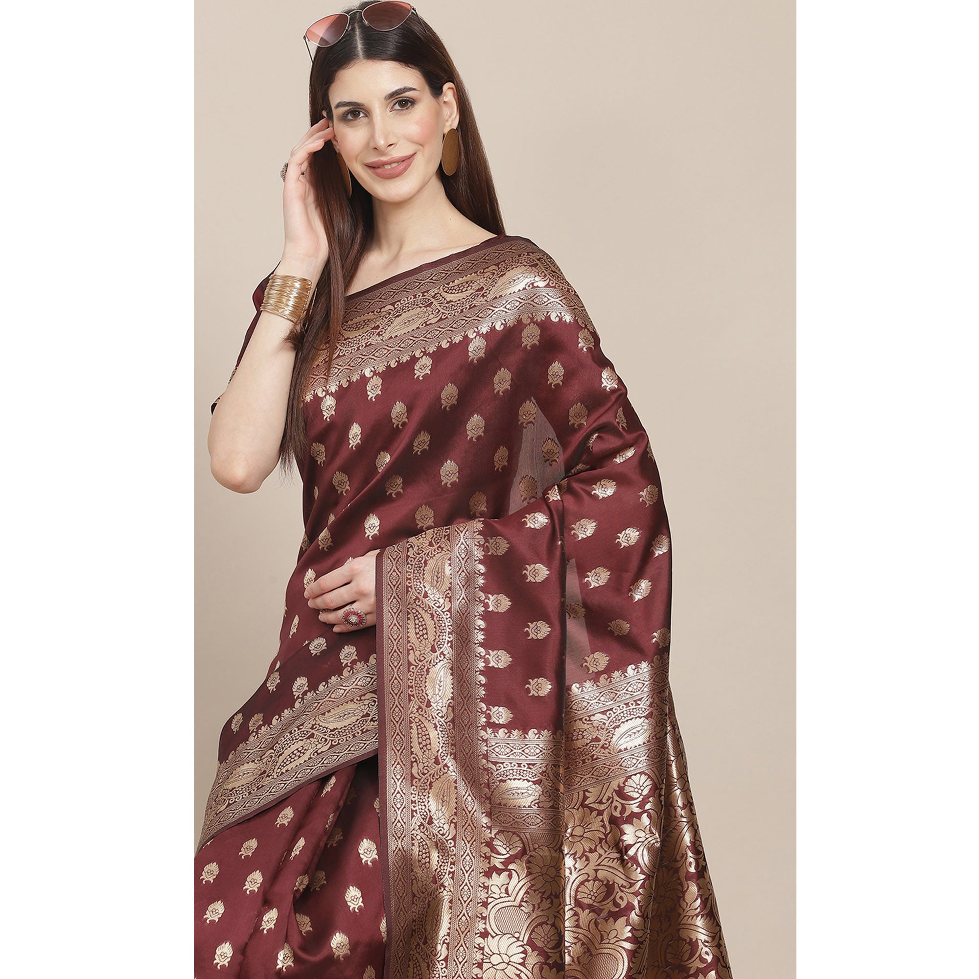 Maroon Woven Banarasi Silk Saree