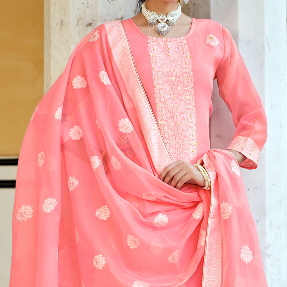 Pink Woven Pure Cotton Suit