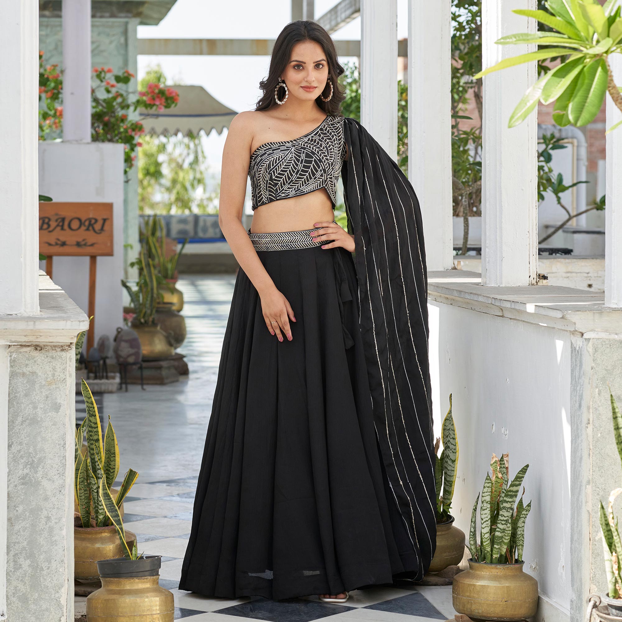 Black Sequins Embroidered Chiffon Lehenga Choli