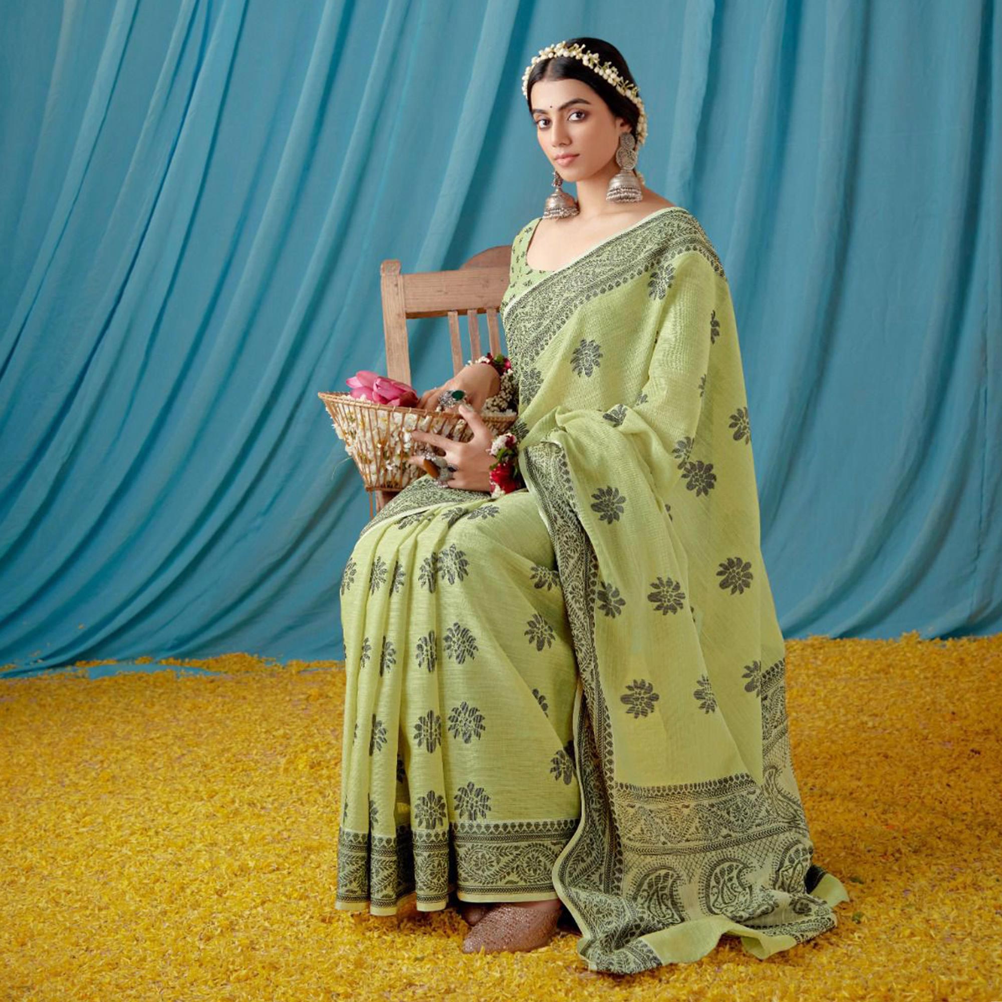 Pista Green Thread Woven Cotton Silk Saree