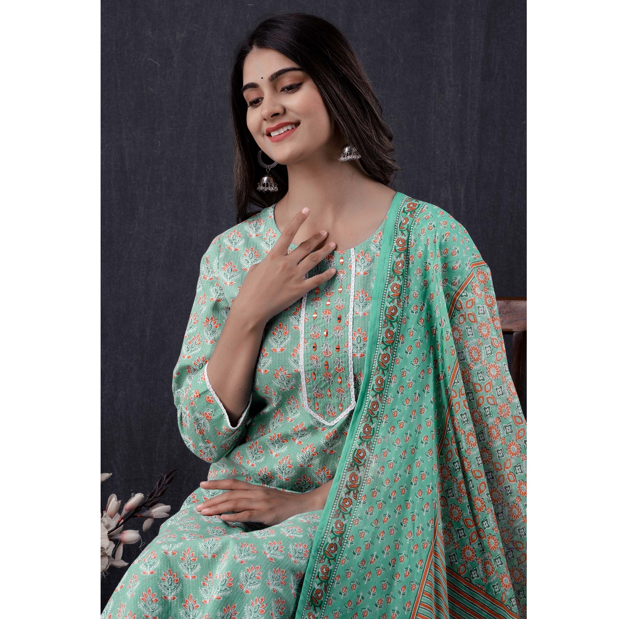 Green Jaipuri Printed Pure Cotton Suit