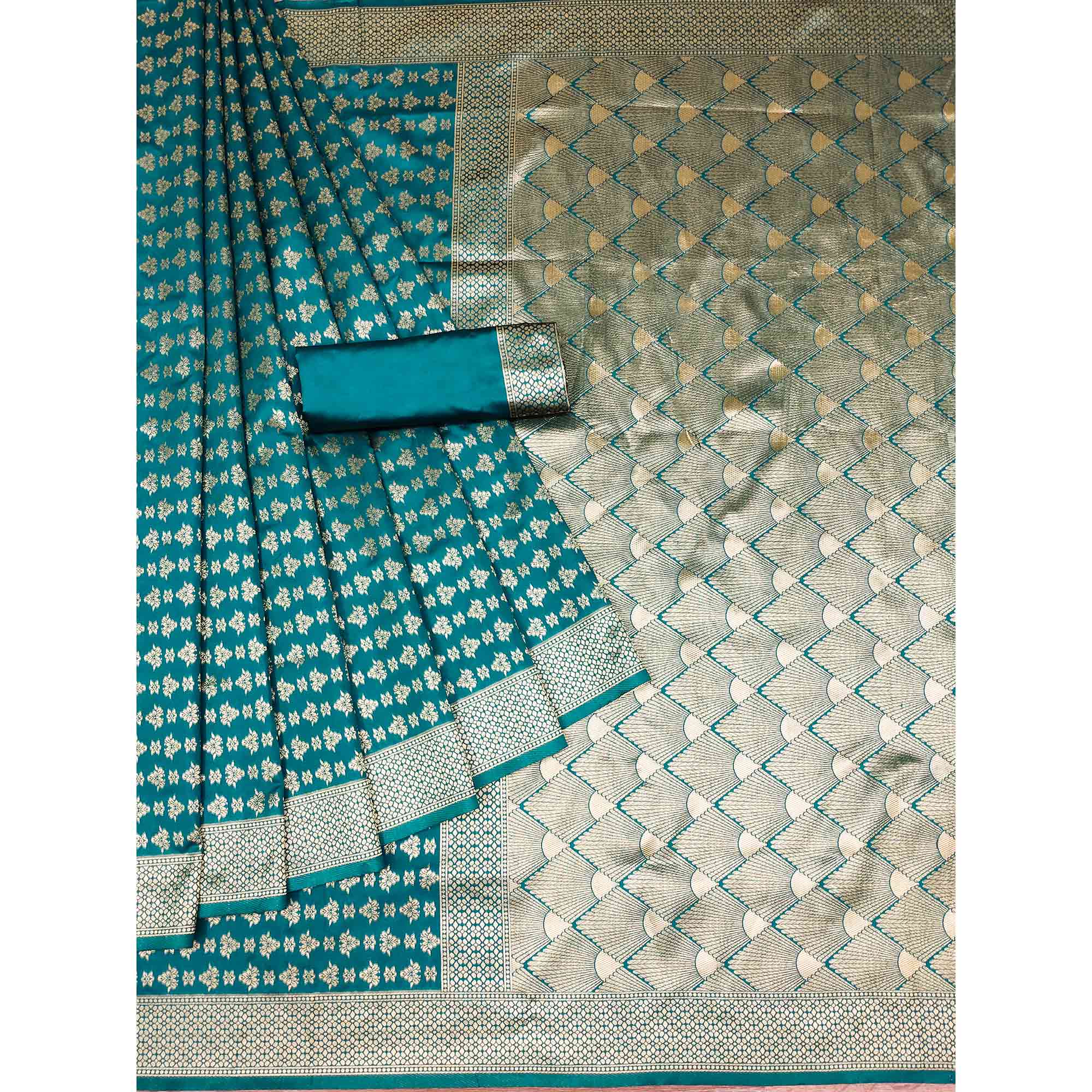 Rama Green Woven Banarasi Silk Saree