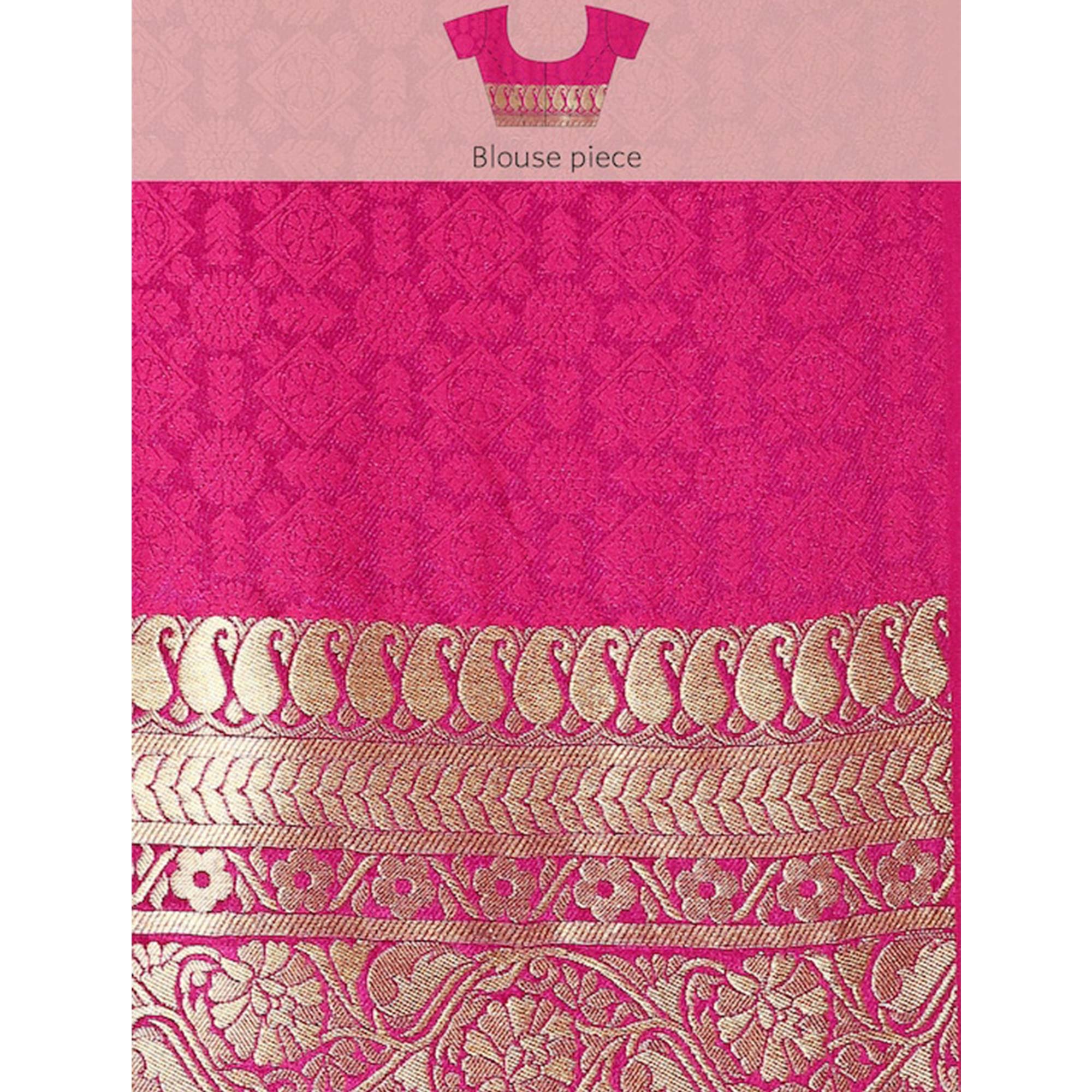 Pink Woven Kanjivaram Silk Saree WithTassels