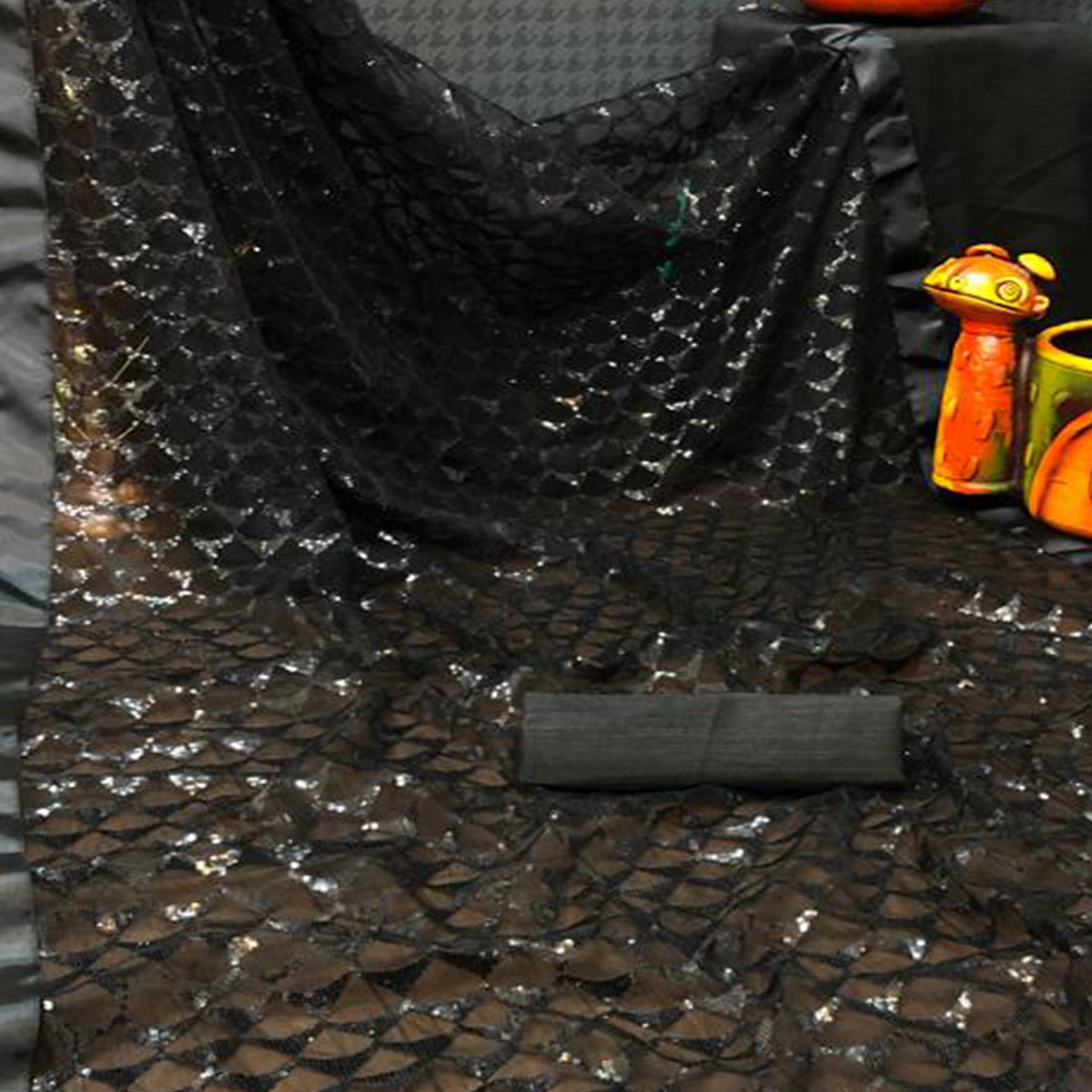 Black Sequins Embroidered Net Saree