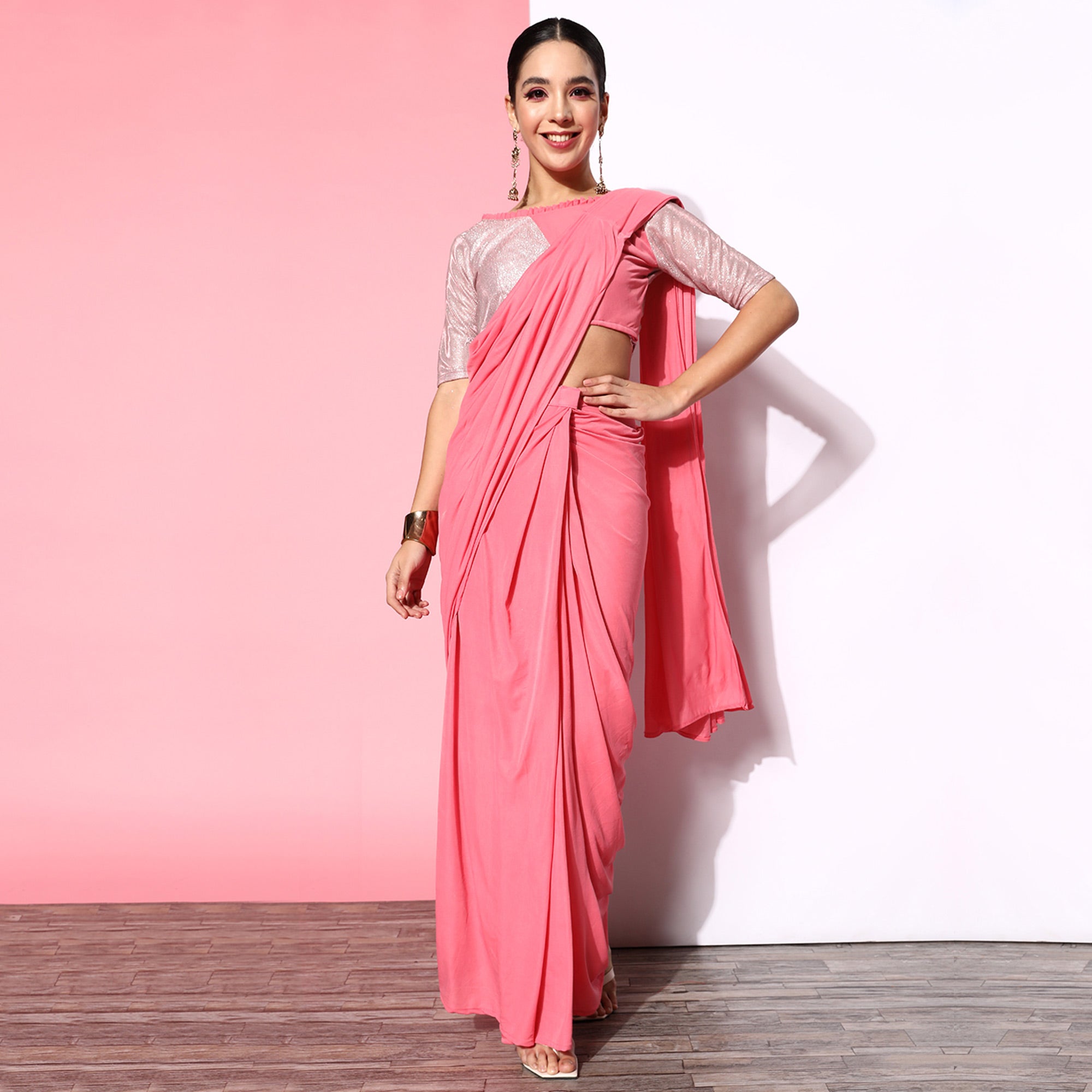 Pink Solid Art Silk Saree
