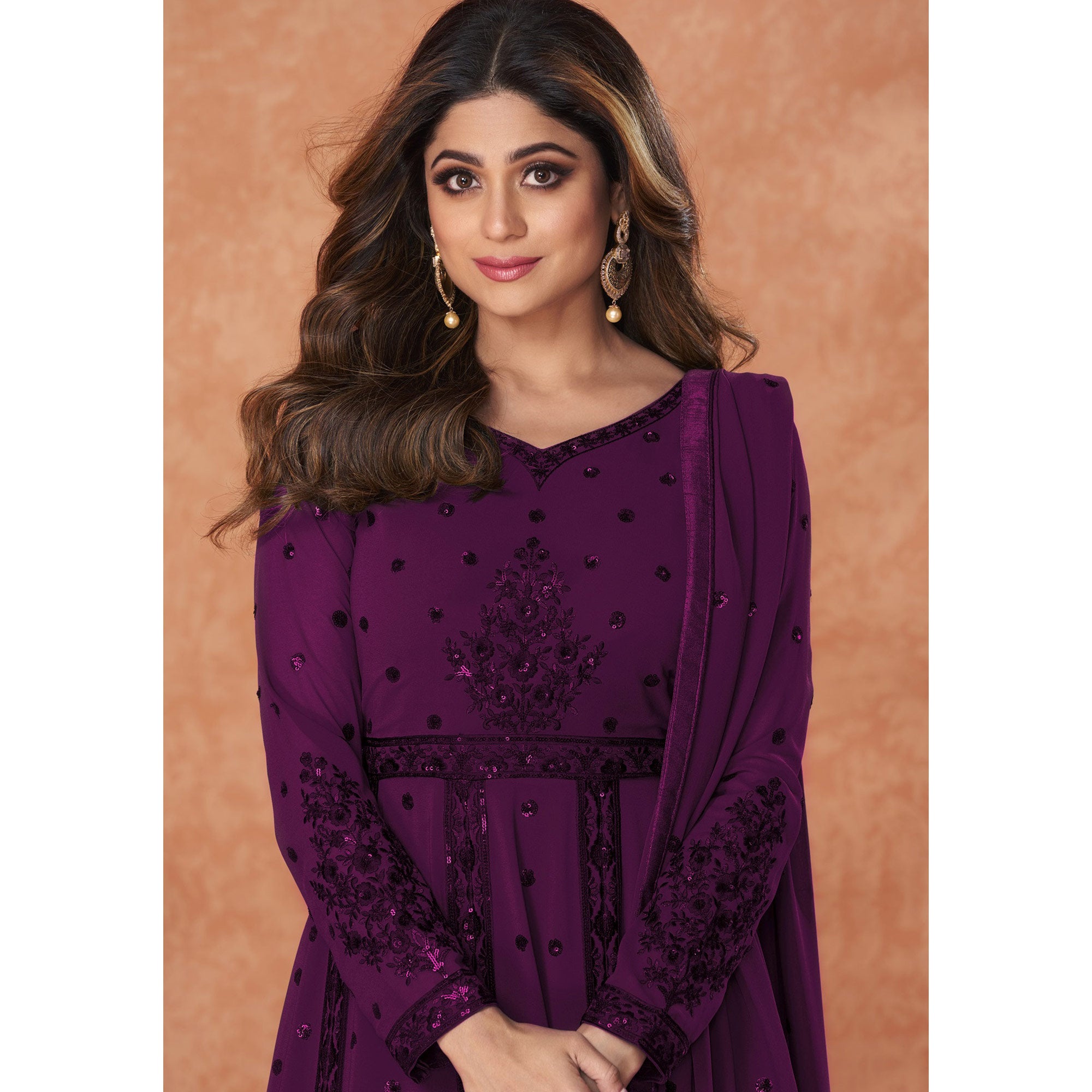 Purple Embroidered Georgette Gown