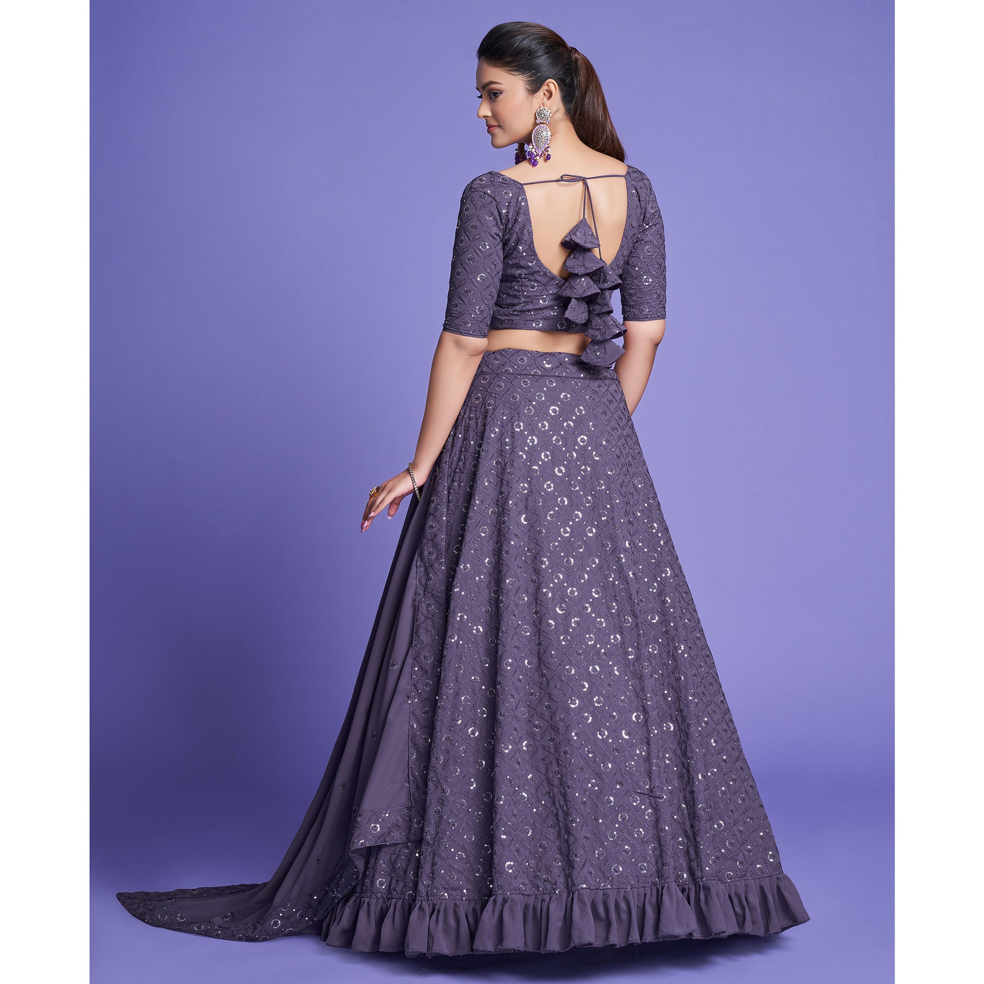 Purple Sequins Embroidered Georgette Lehenga Choli