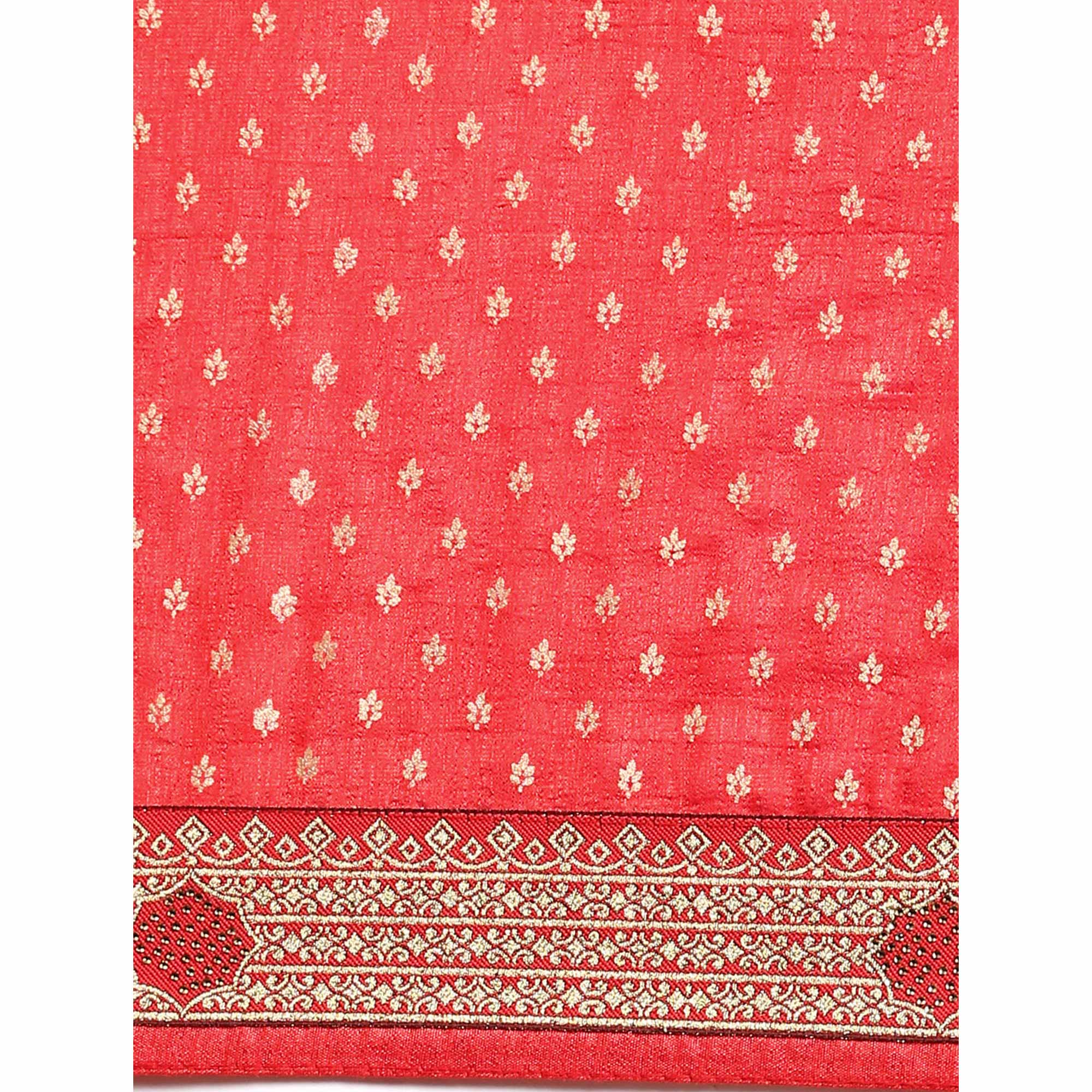 Red Foil Printed With Swarovski Vichitra Silk Saree