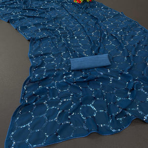 Morpich Sequins Embroidered Georgette Saree