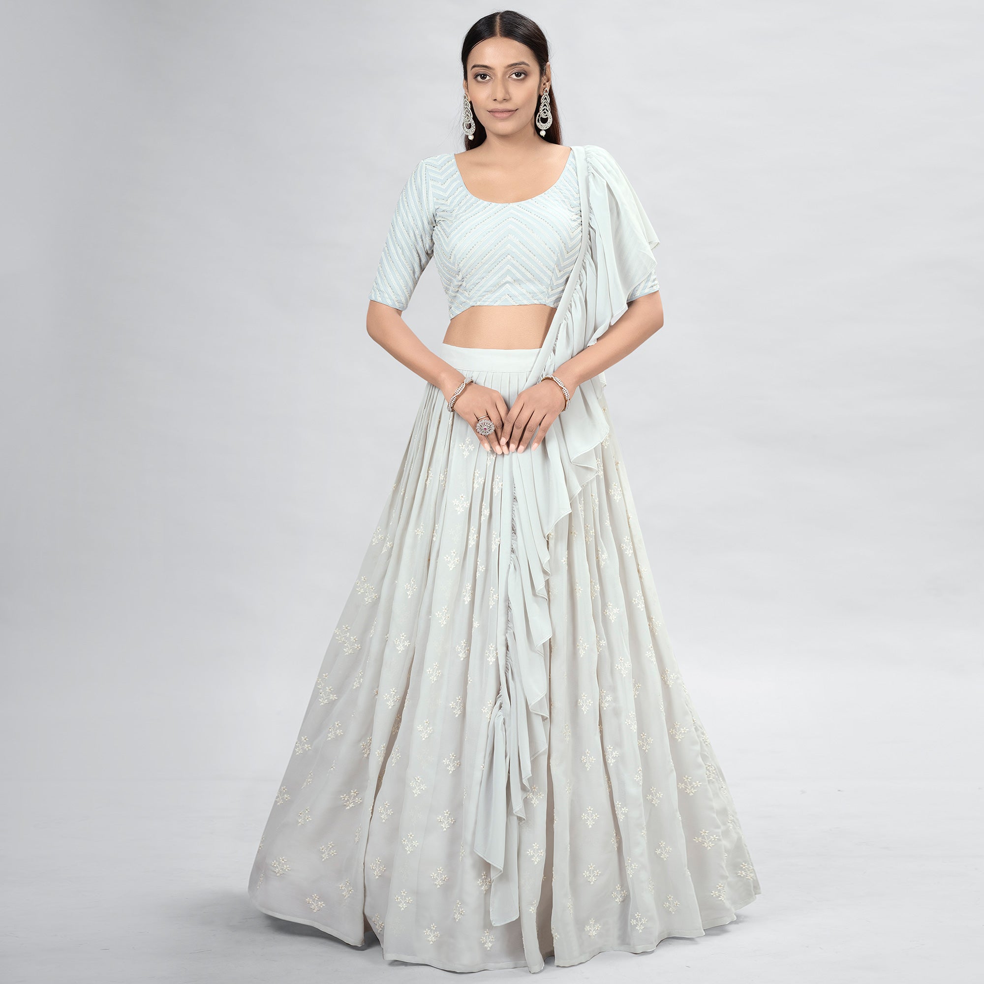 Grey Embroidered Georgette Lehenga Choli