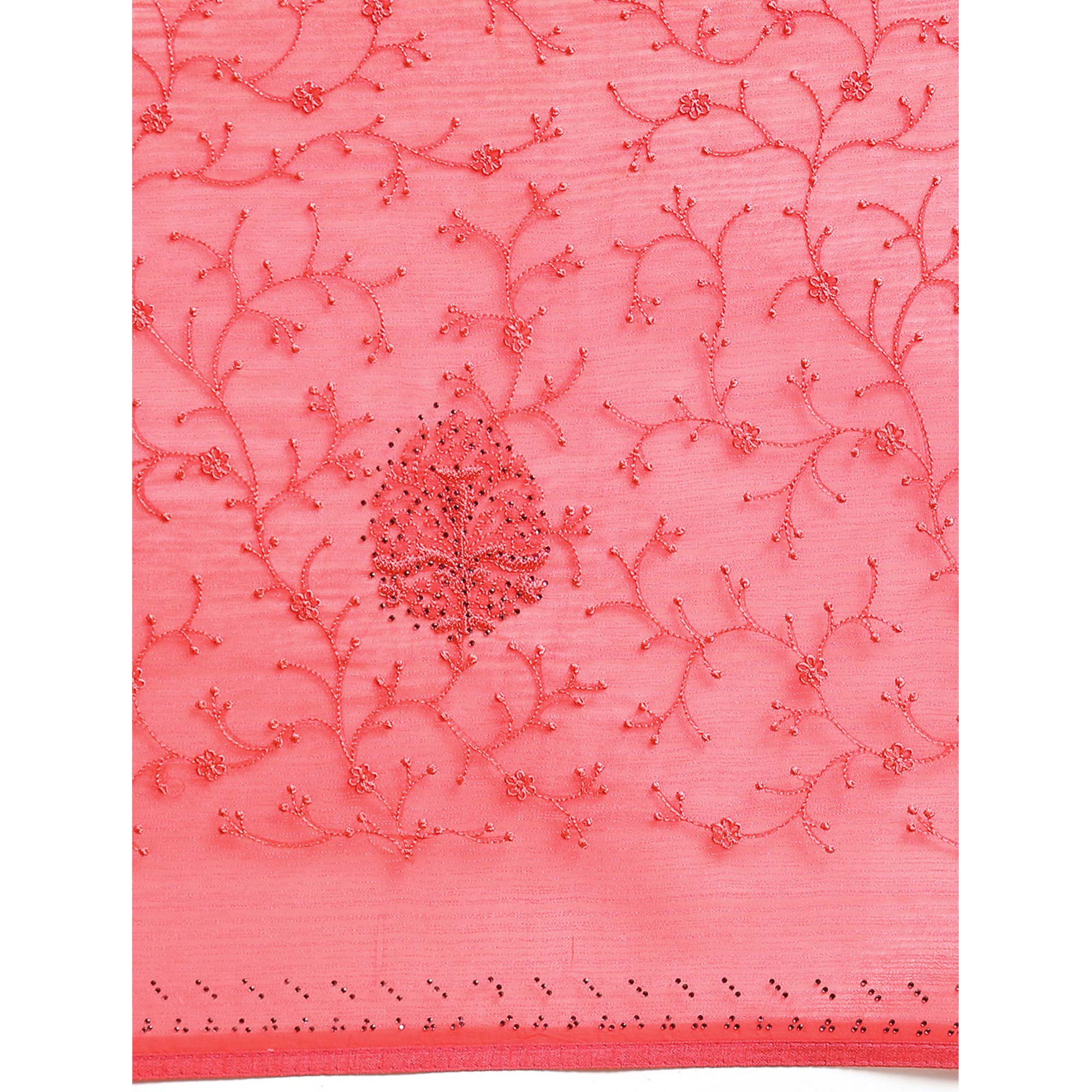 Pink Floral Embroidered Zomato Silk Saree