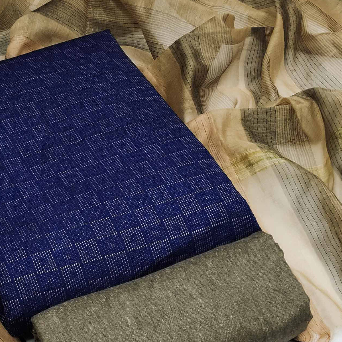 Royal Blue Woven Cotton Blend Dress Material