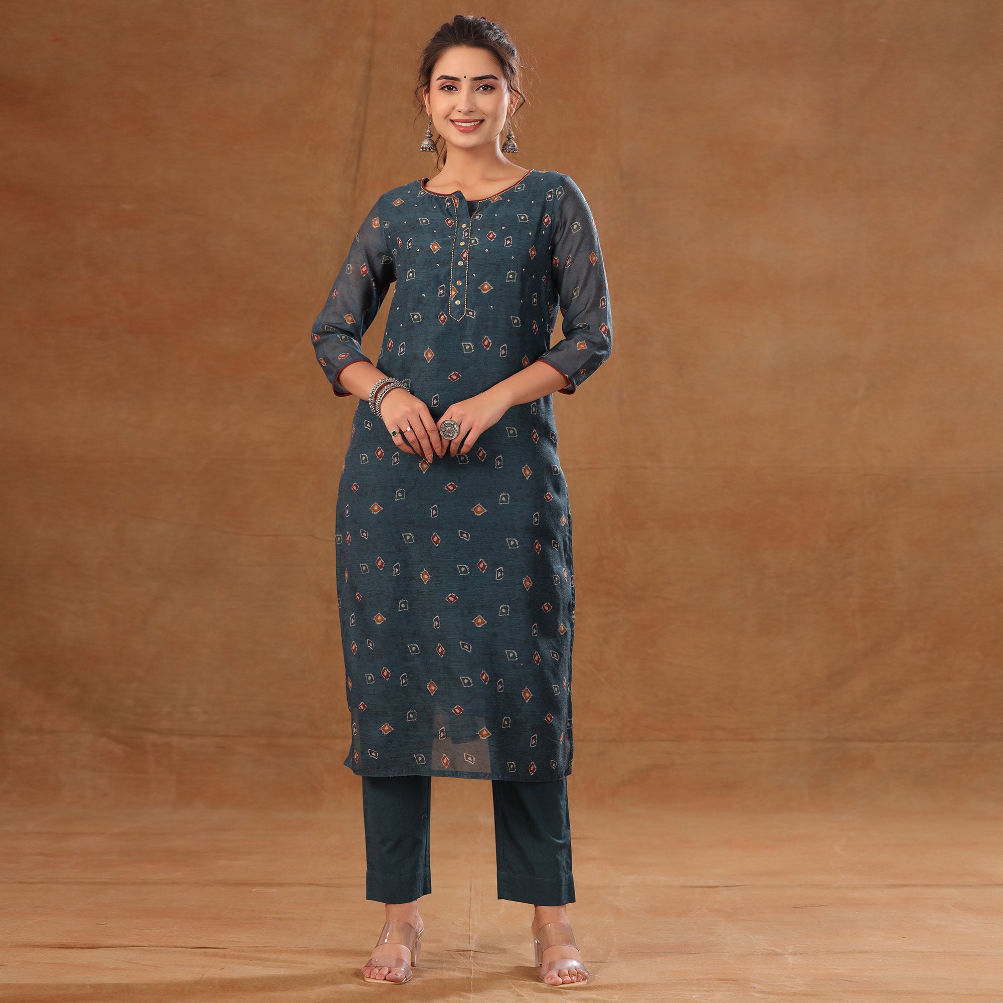 Blue Printed Chanderi Salwar Suit