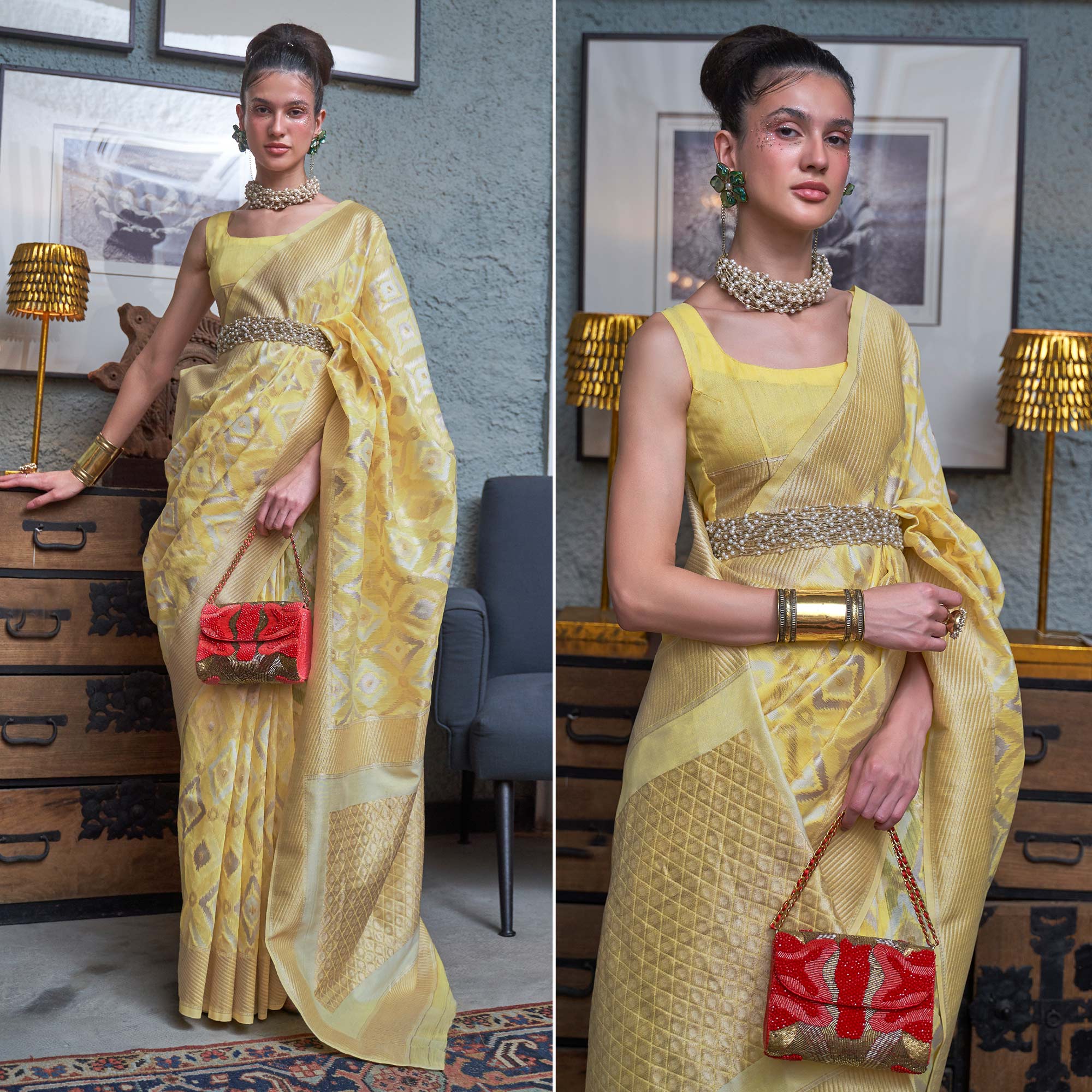 Yellow Woven Art Silk Saree