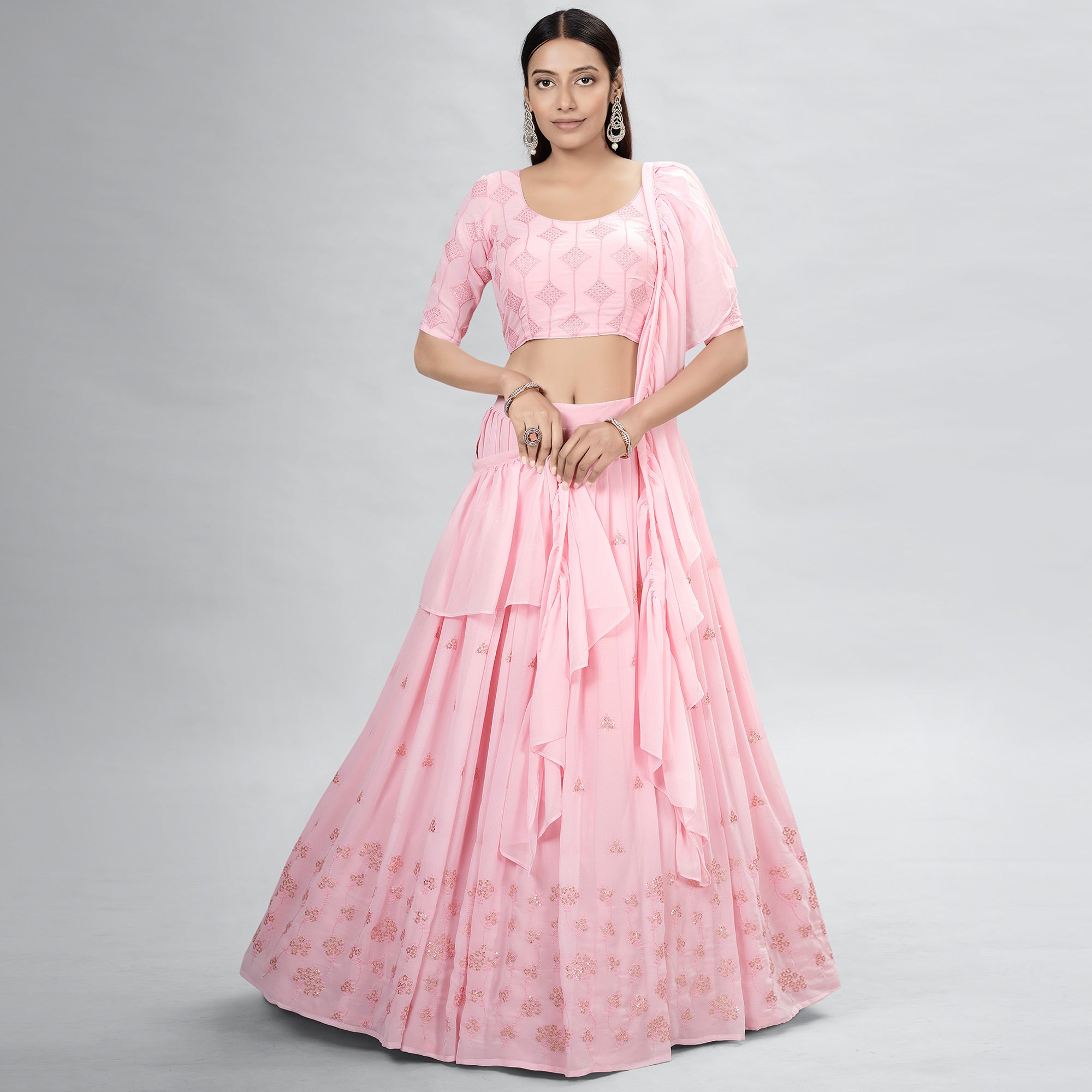 Pink Embroidered Georgette Lehenga Choli