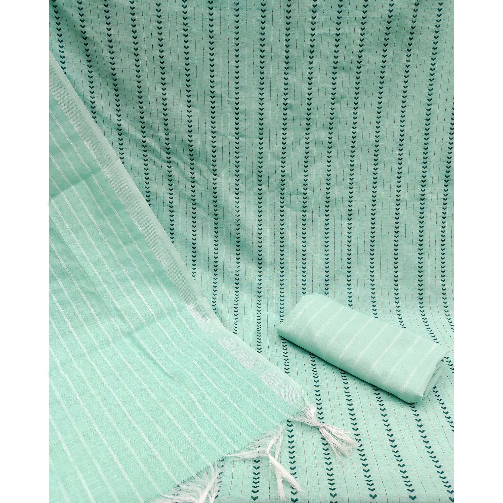 Sea Green Woven Cotton Blend Dress Material
