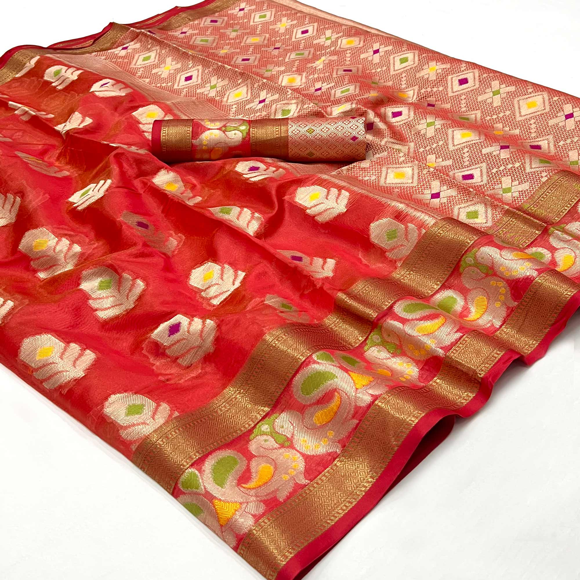 Red Woven Jacquard Saree