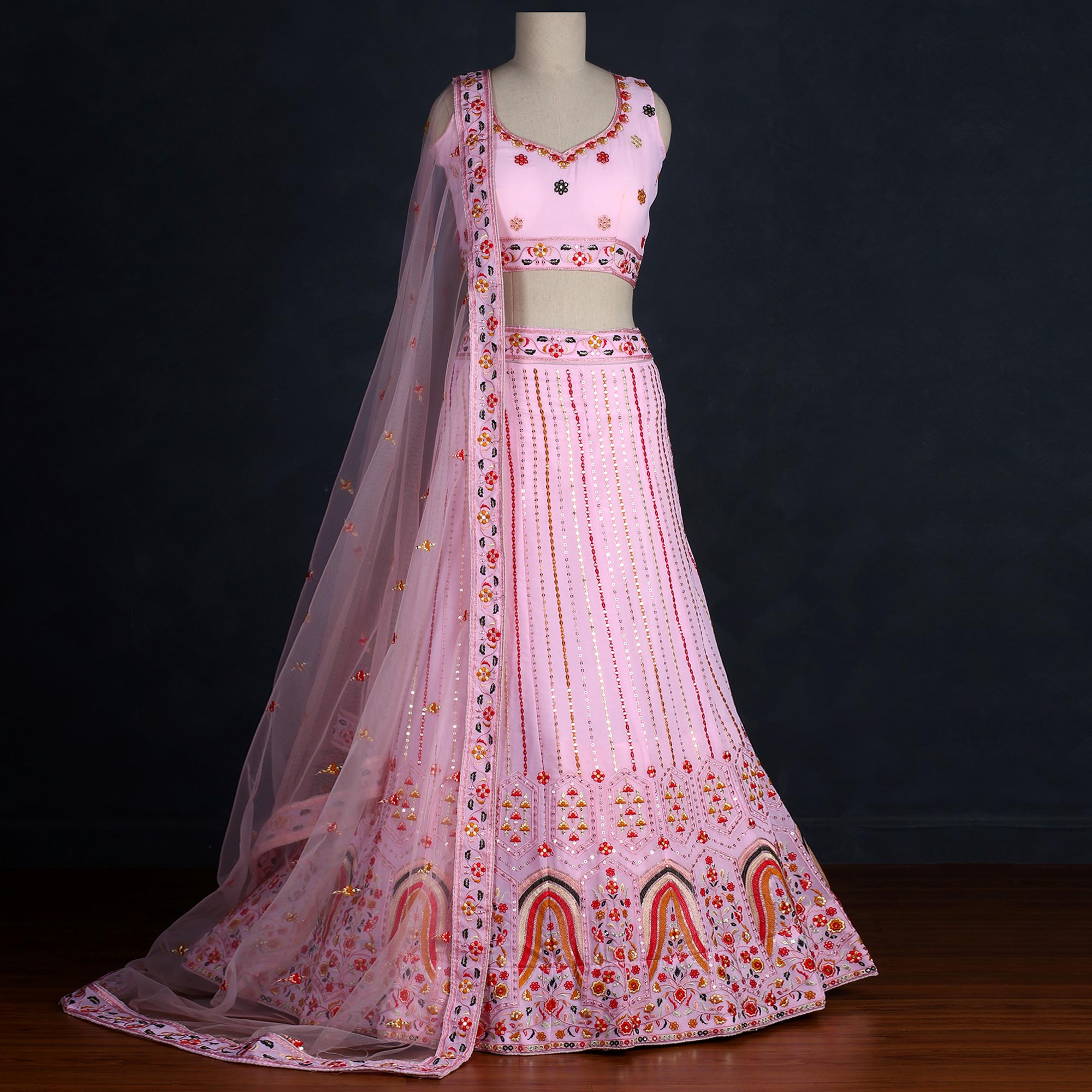 Pink Sequins Embroidered Georgette Lehenga Choli