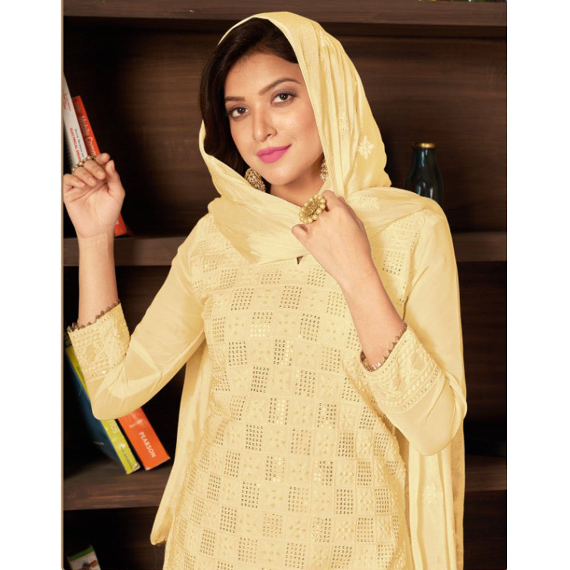 Yellow Sequins Embroidered Georgette Suit