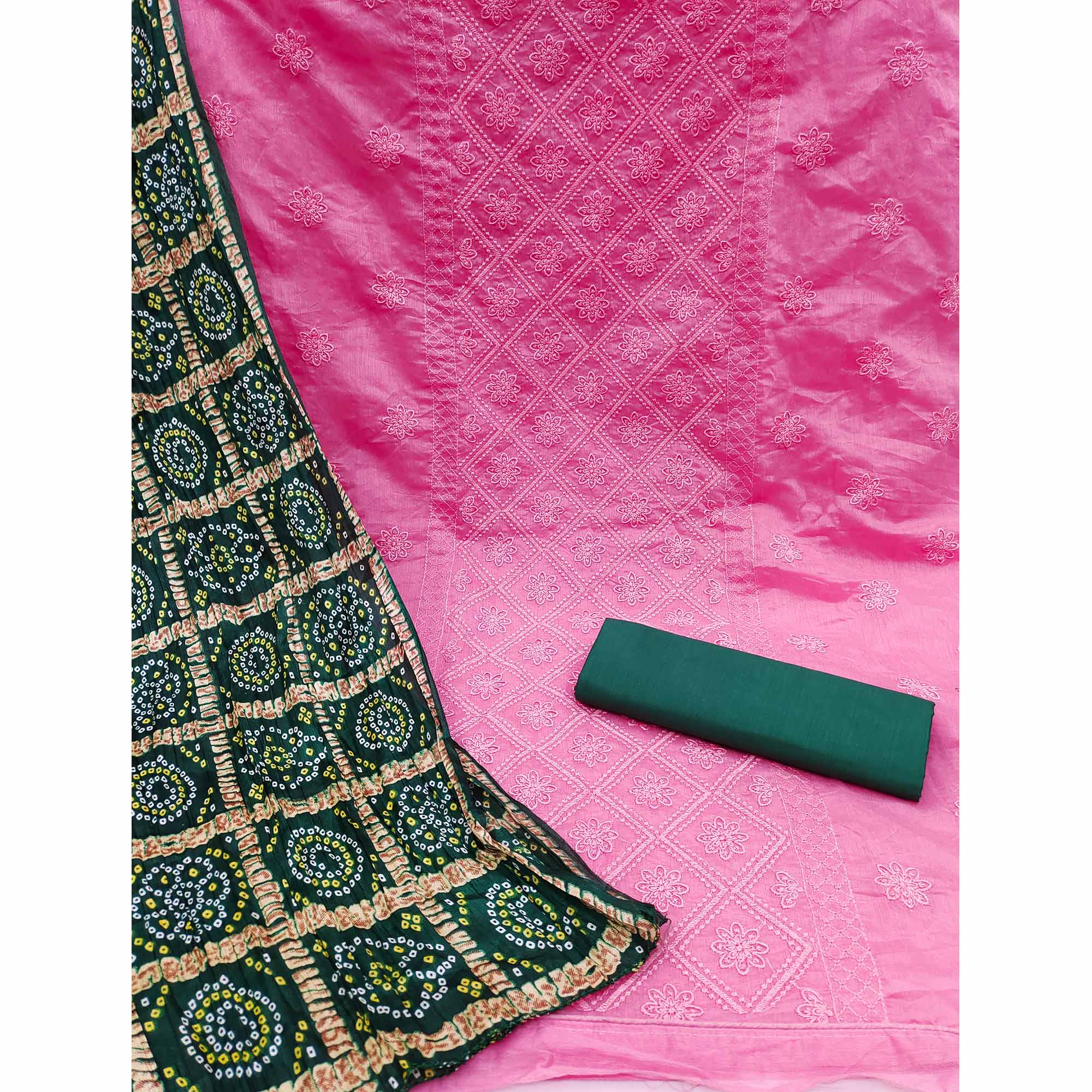 Pink Embroidered Chanderi Dress Material