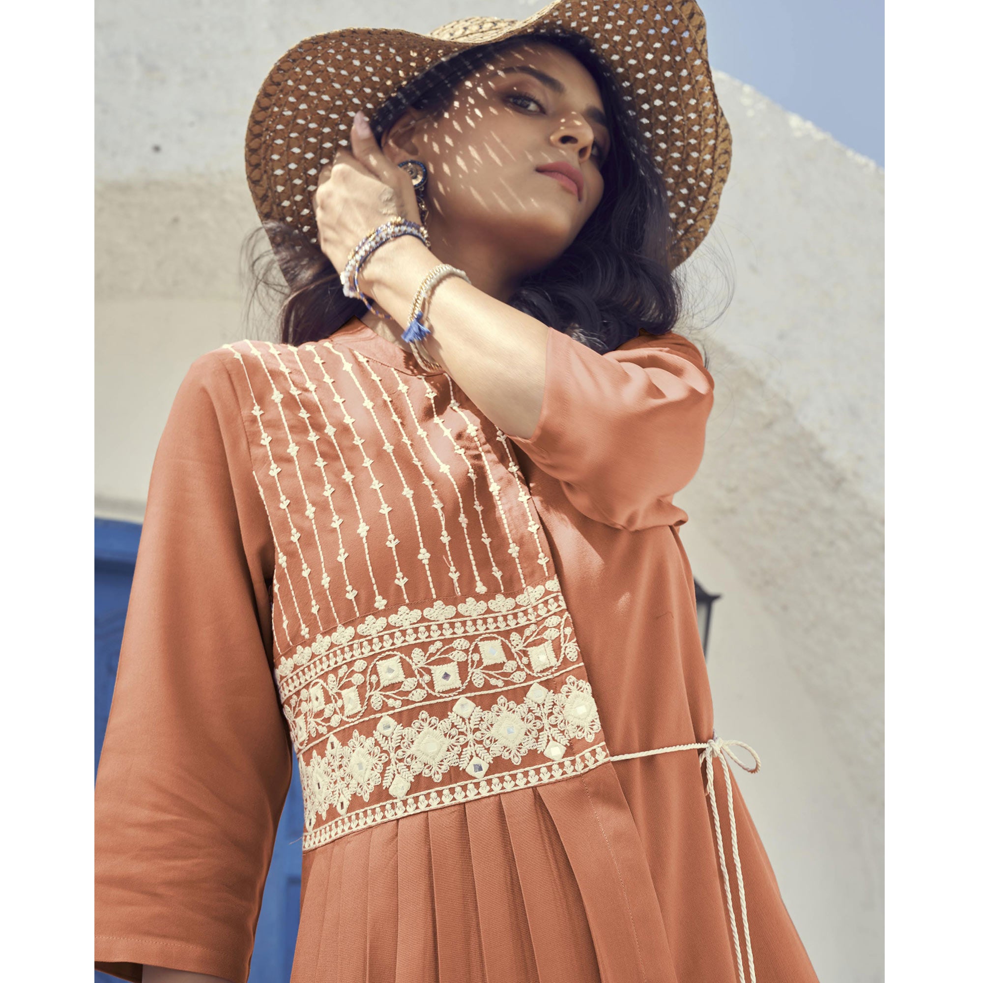 Rust Embroidered Rayon Tunic