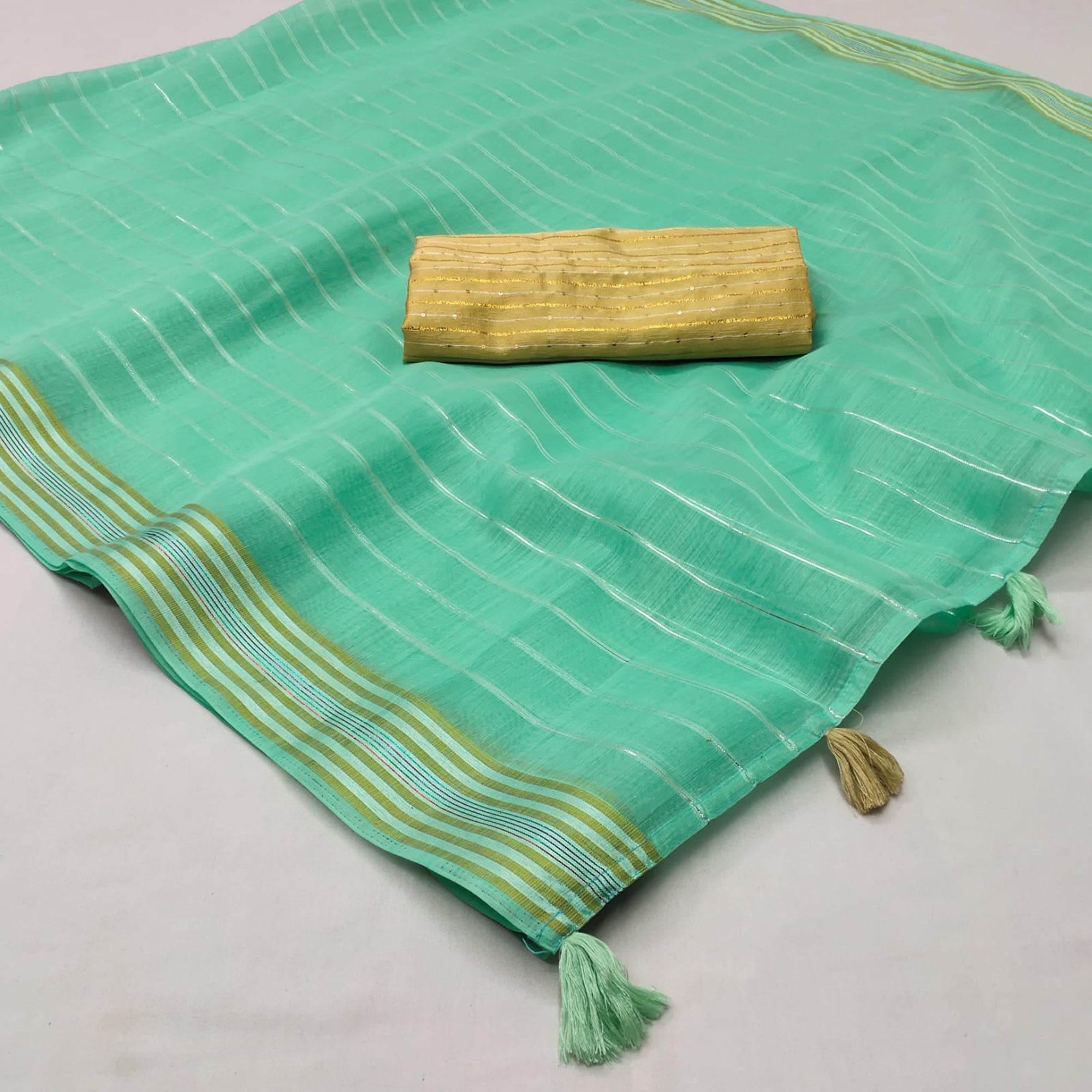 Sea Green Woven Linen Saree