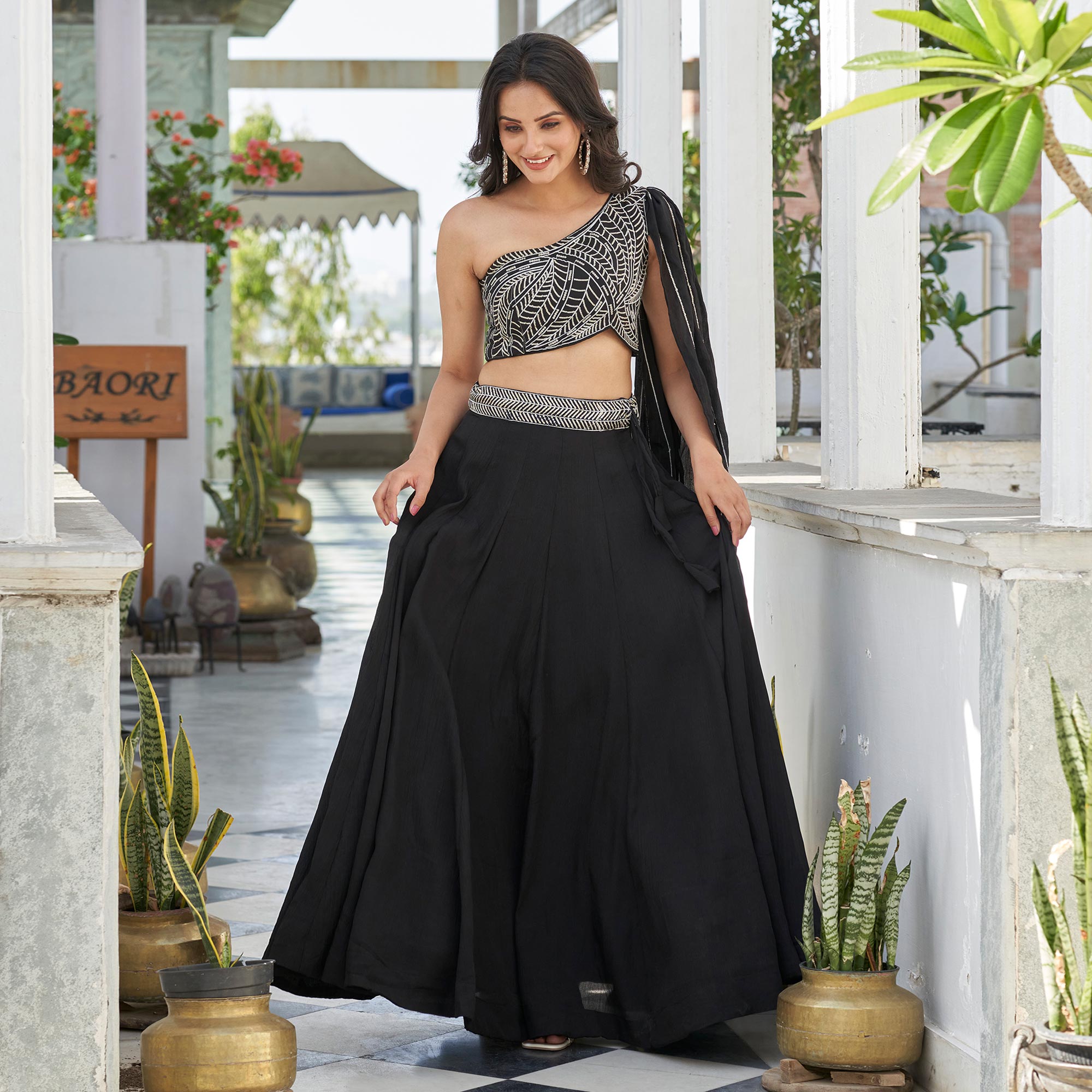 Black Sequins Embroidered Chiffon Lehenga Choli