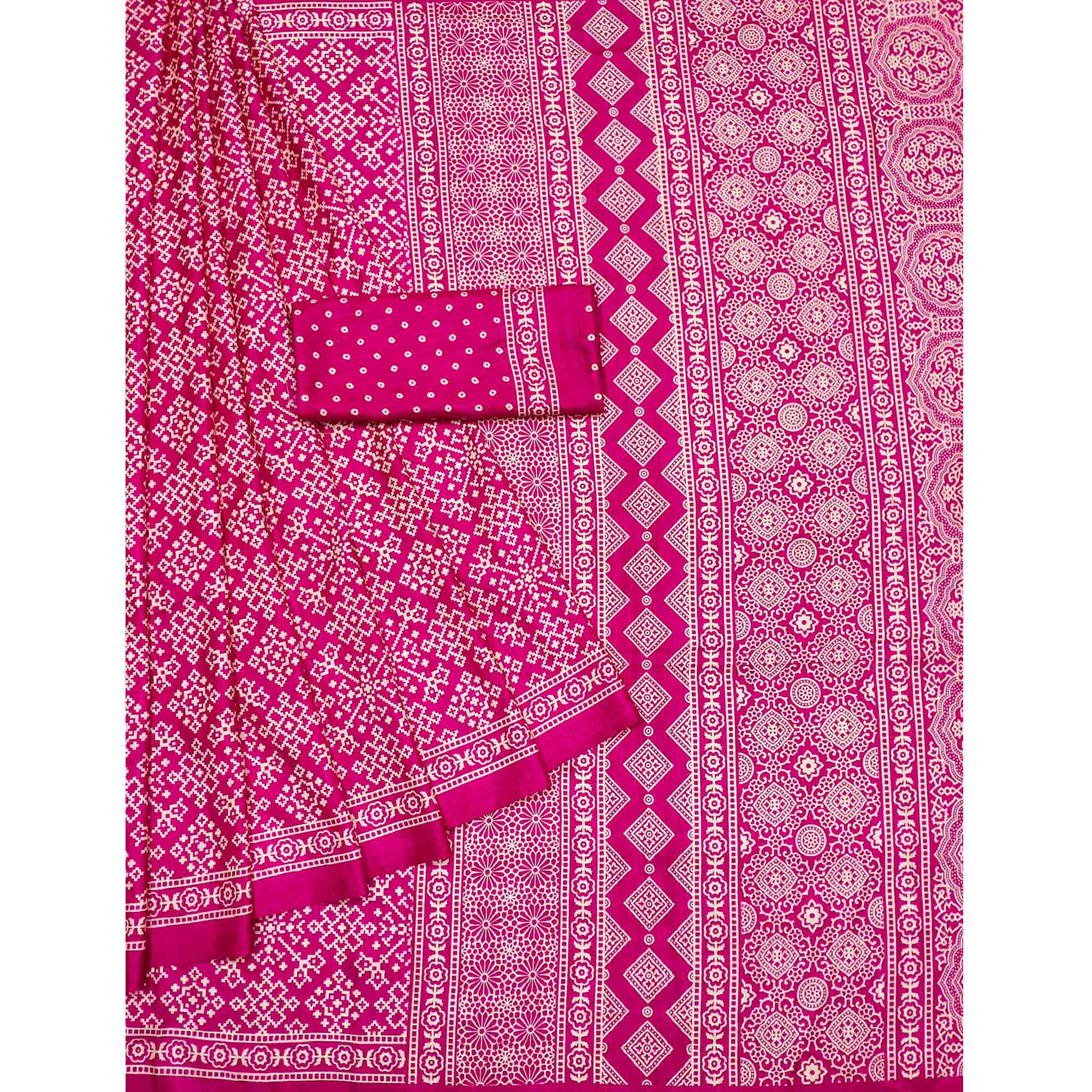 Pink Printed Art Silk Saree