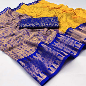 Golden Woven Cotton Silk Saree With Tassels